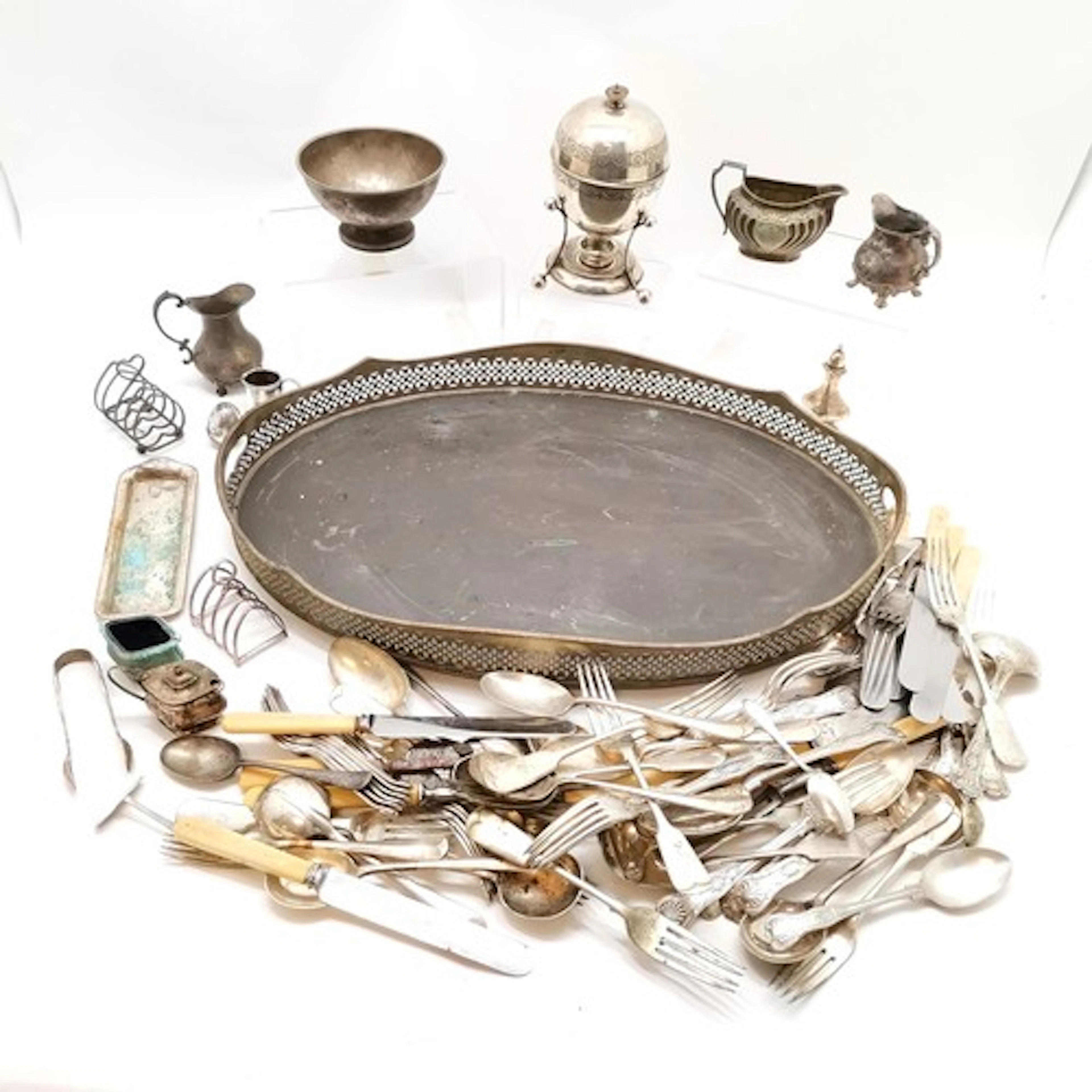 Qty of silver plated wares inc egg coddler, large 2 handled ...