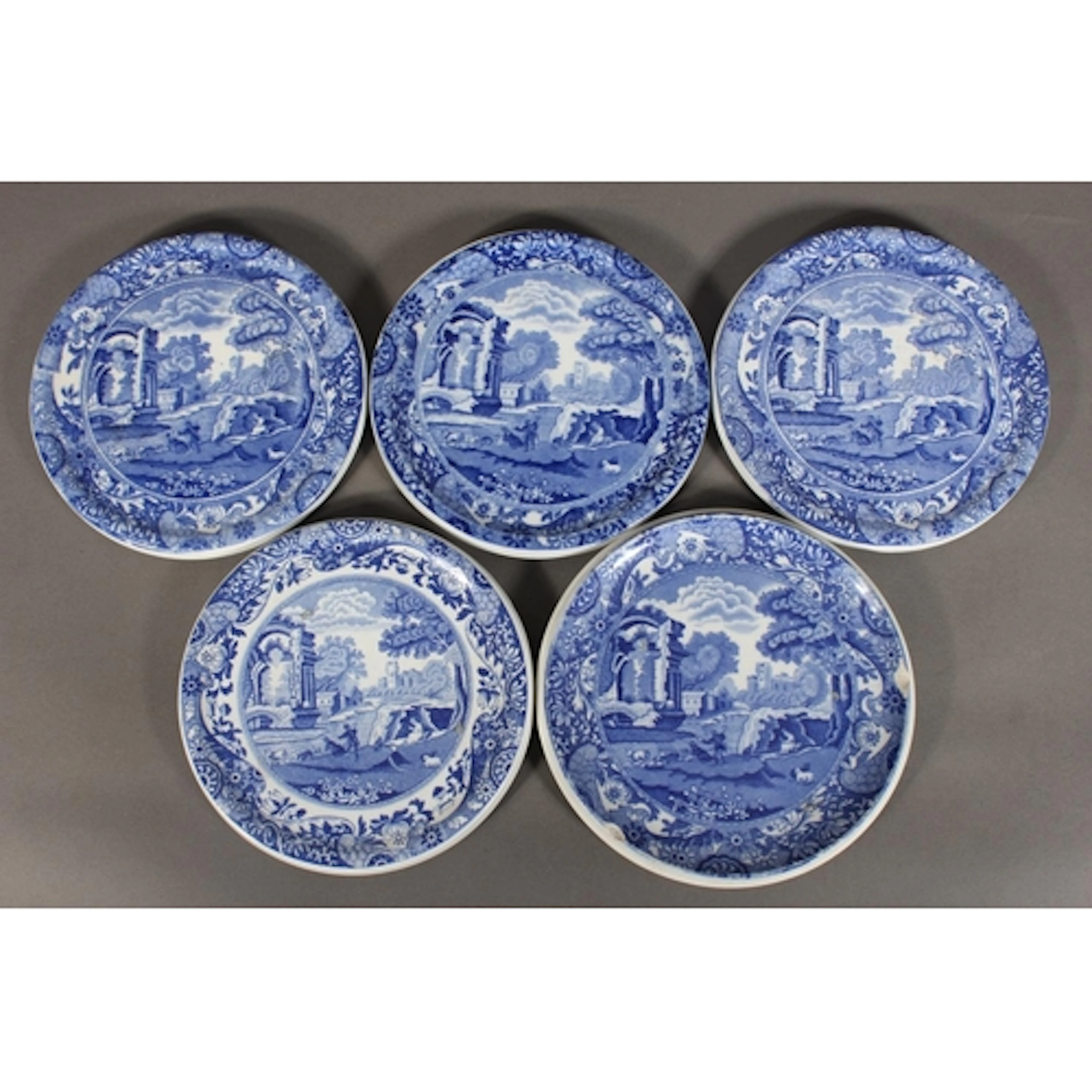 Five Copeland Spode blue and white transfer printed Italian ...