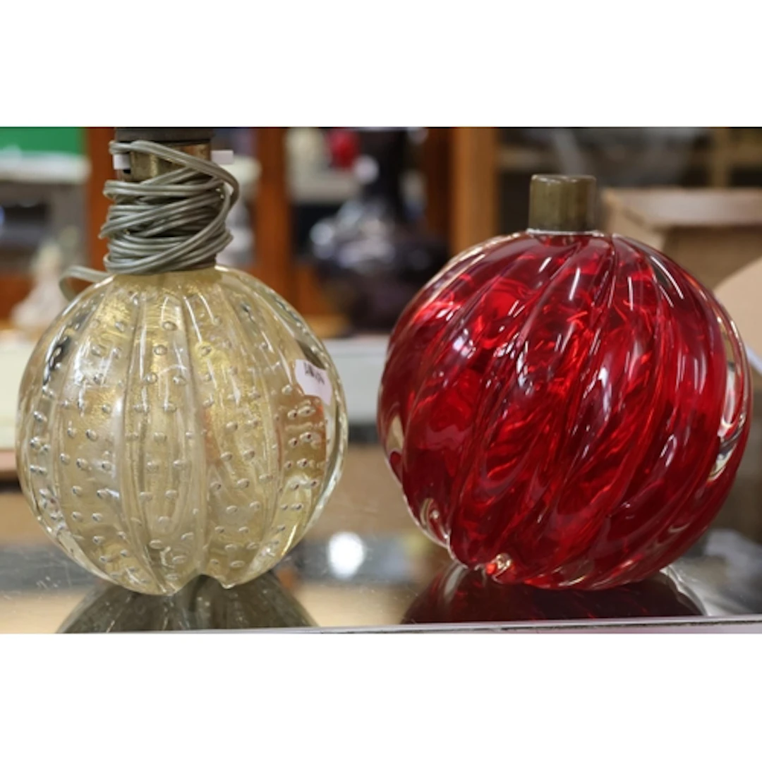 Murano glass table lamp, and another, both of gadrooned circ...