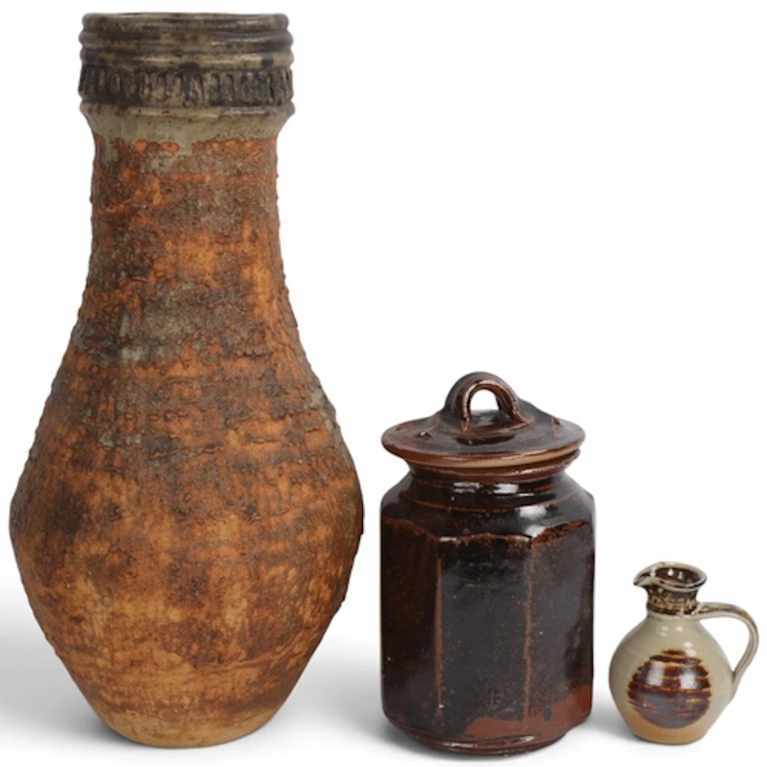 Two studio pottery bud vases, raku and wood fired, raku vase...