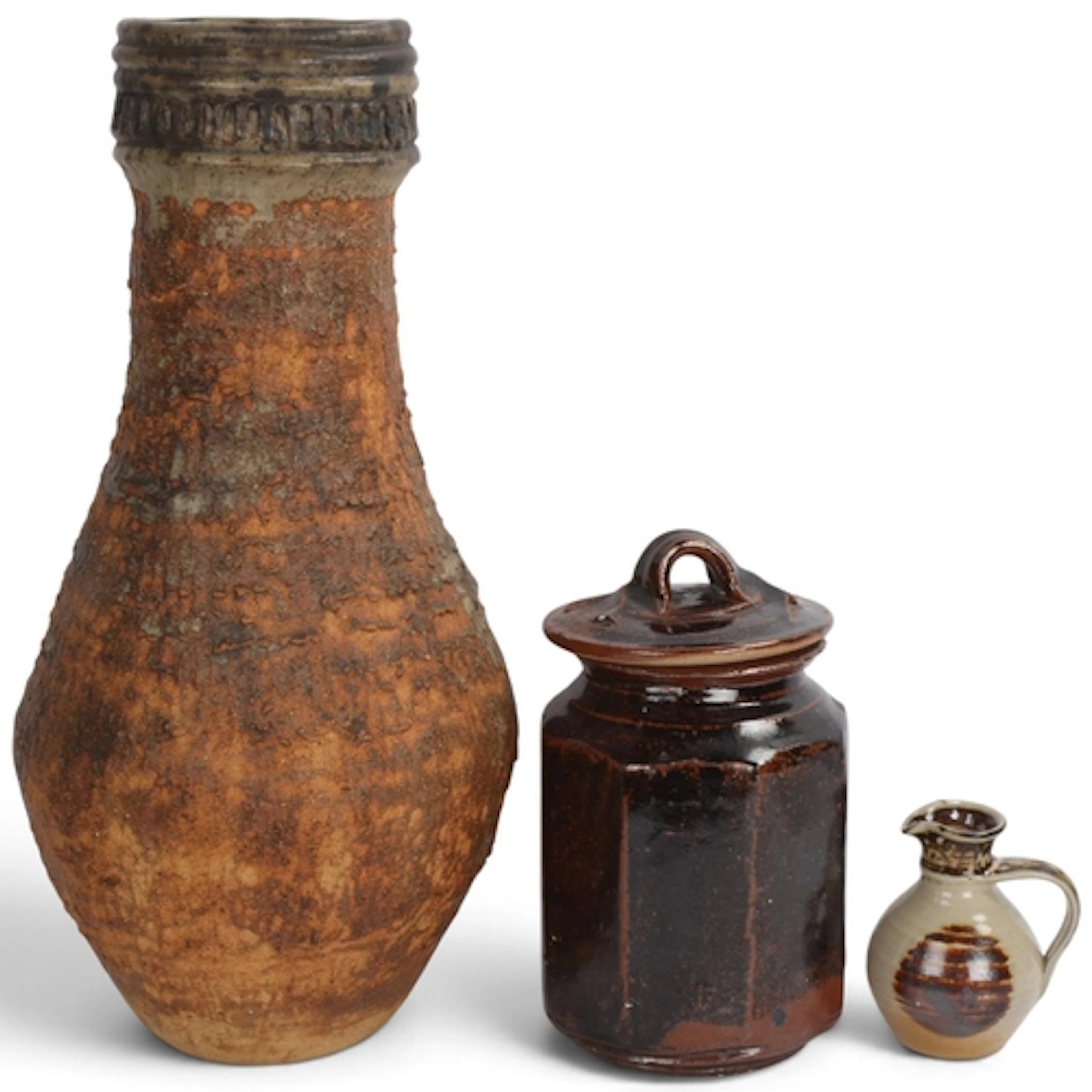 Two studio pottery bud vases, raku and wood fired, raku vase...