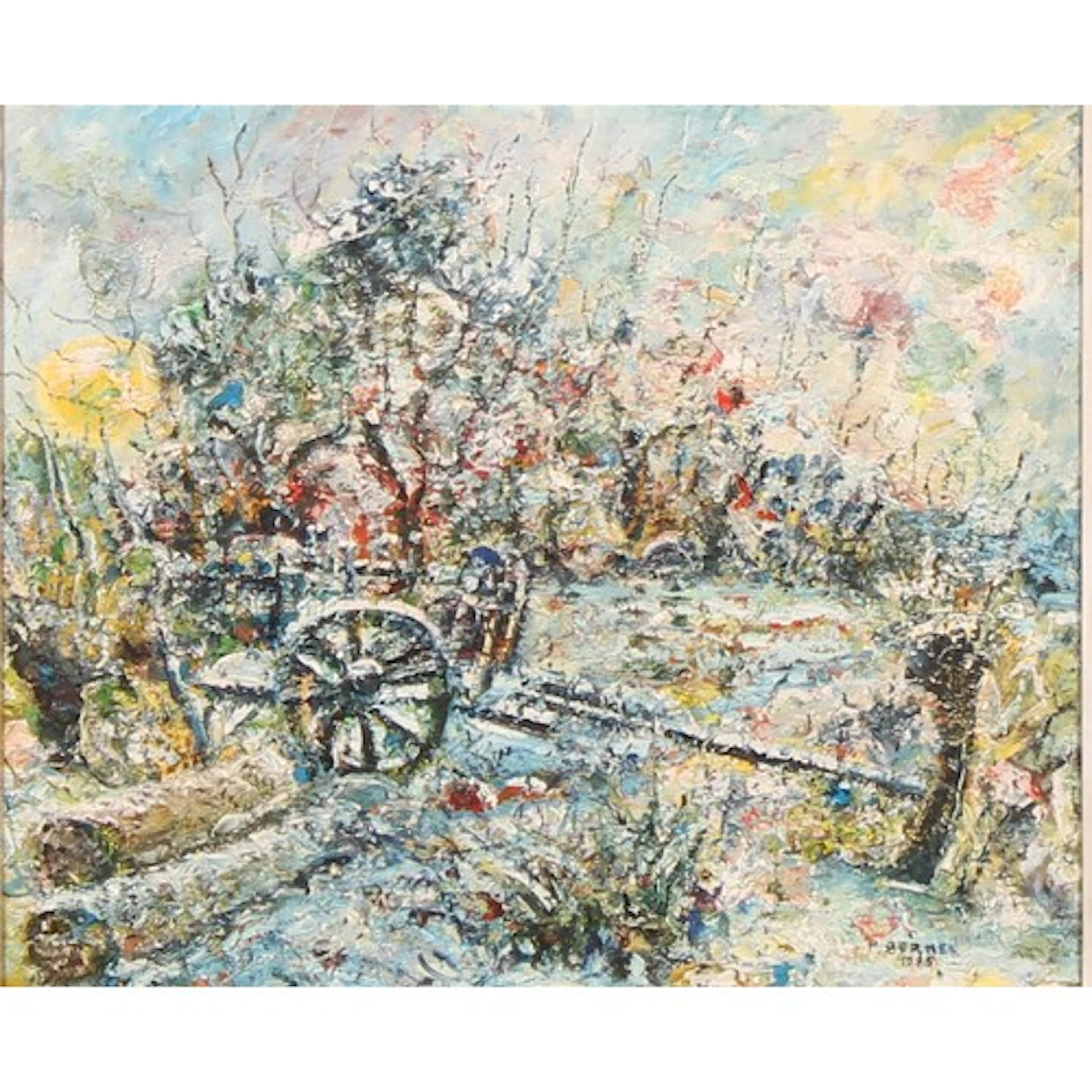 P Bernes Impressionist Landscape with Cart signed, dated 199...