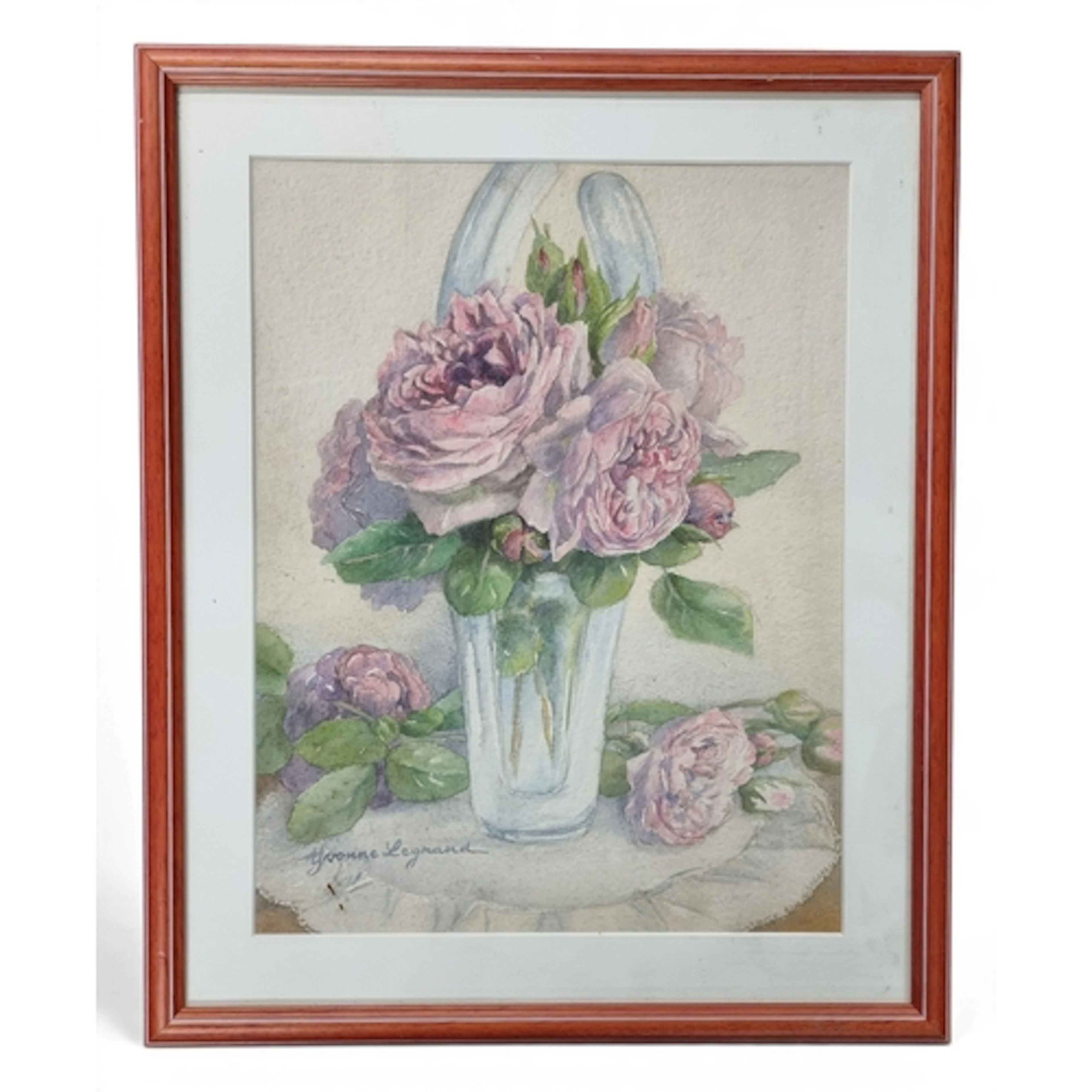 Yvonne Legrand. A 20th Century Watercolour of Roses in a Vas...
