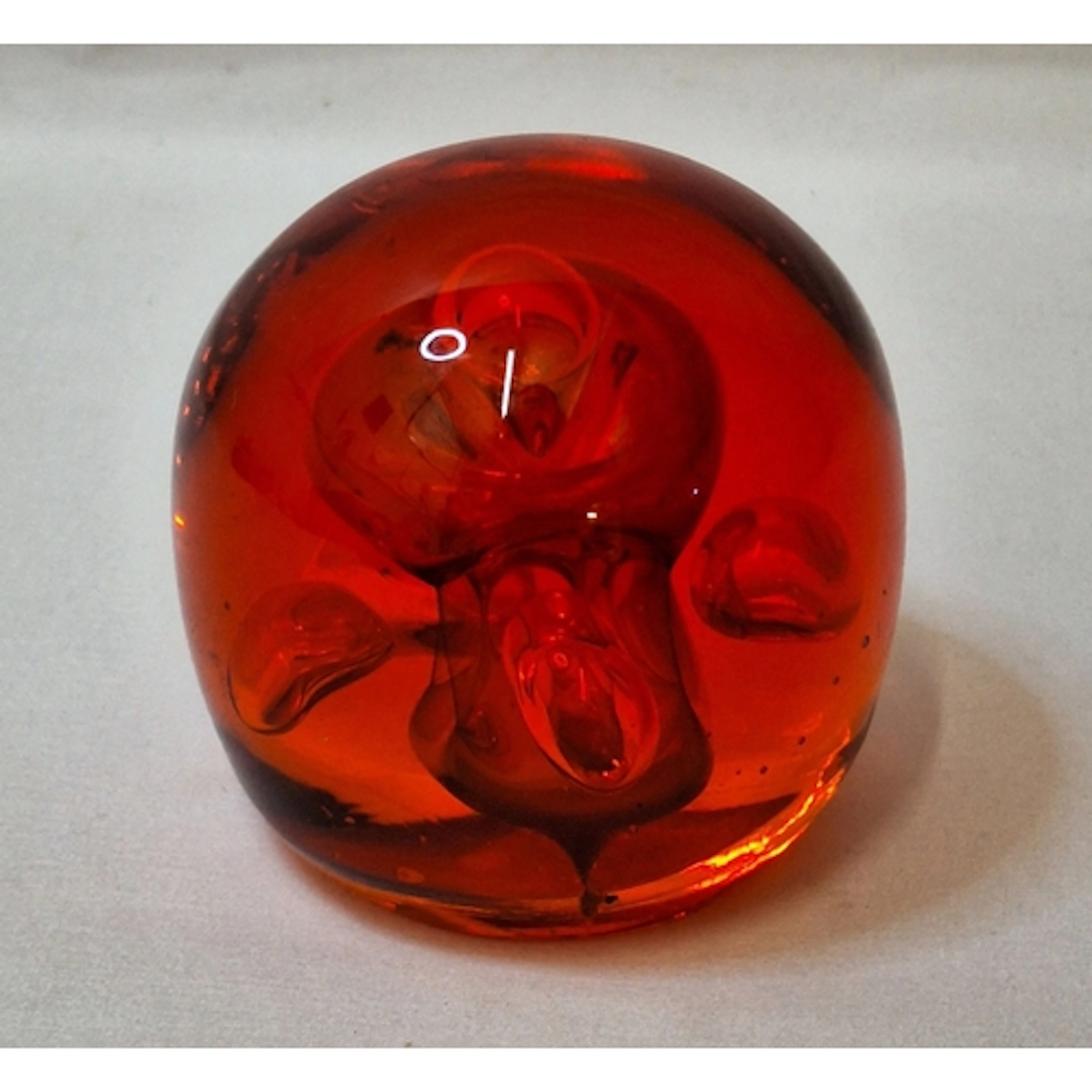 Vintage Tangerine Orange Art Glass Paperweight with abstract...