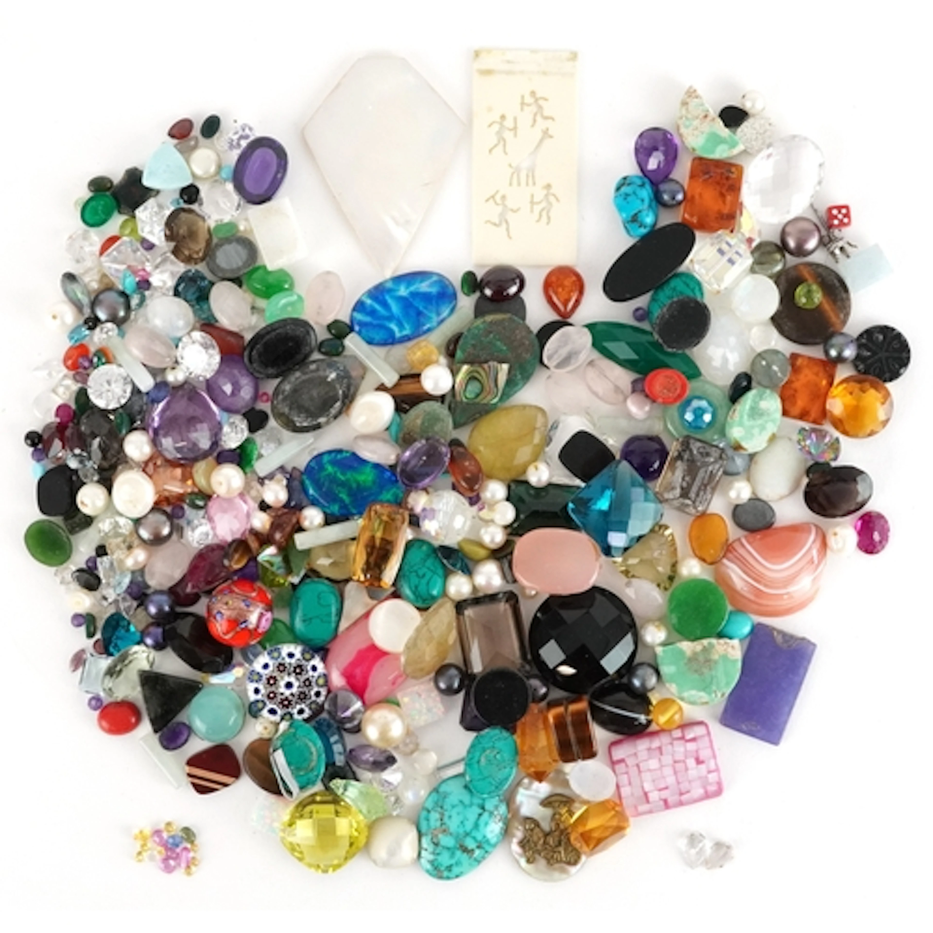 Collection of semi precious stones and coloured glass includ...