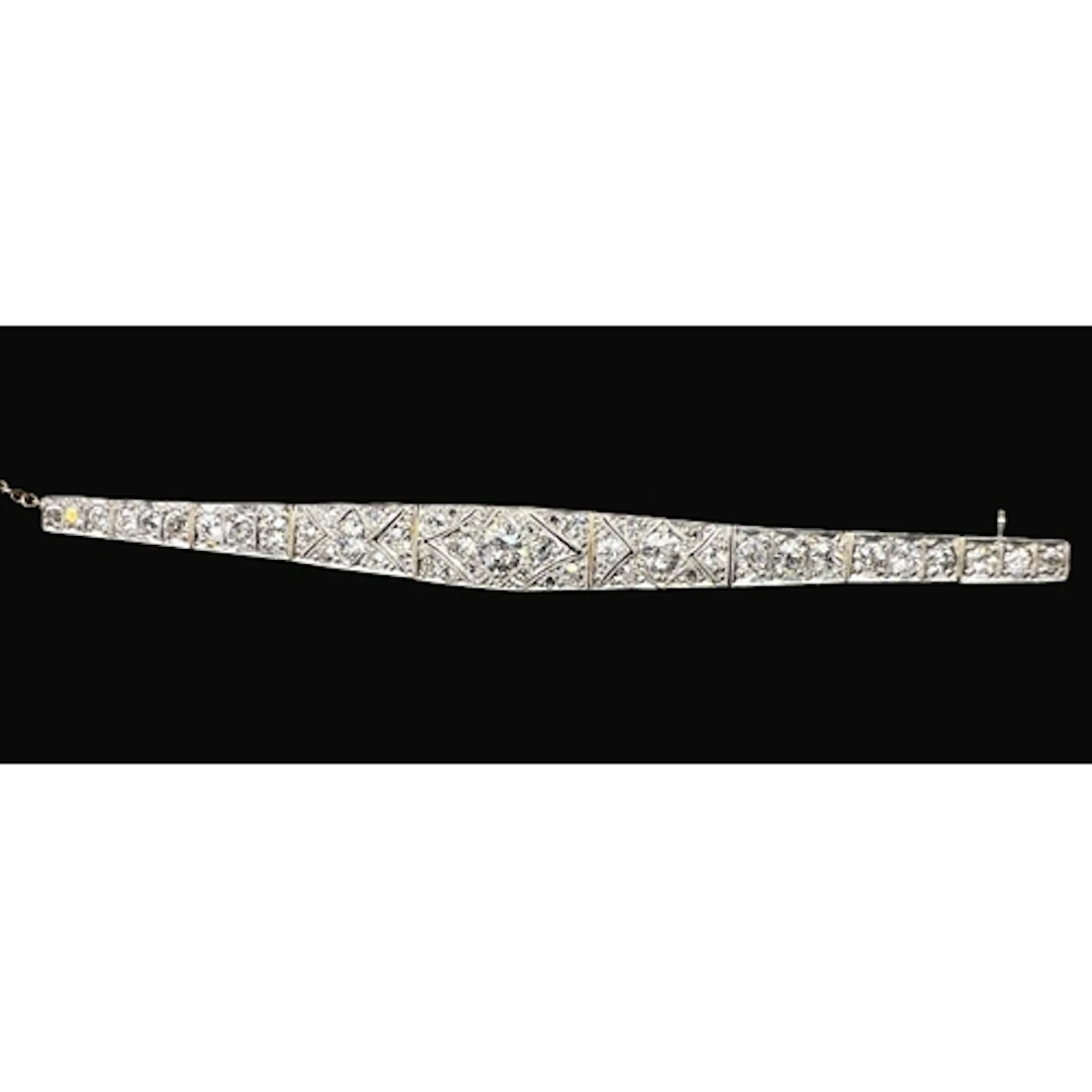 An Art Deco boat shaped diamond brooch, geometric design, fo...