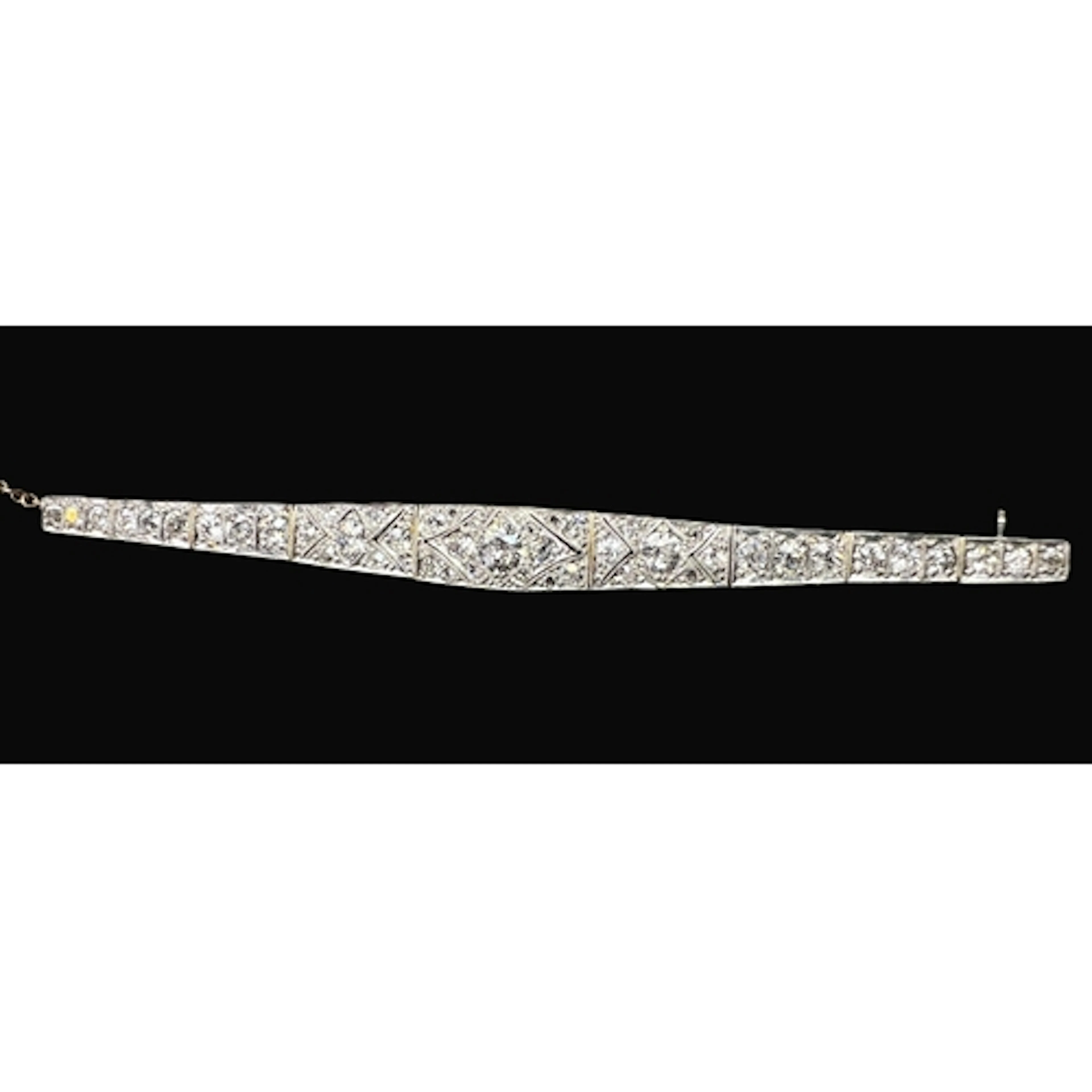 An Art Deco boat shaped diamond brooch, geometric design, fo...