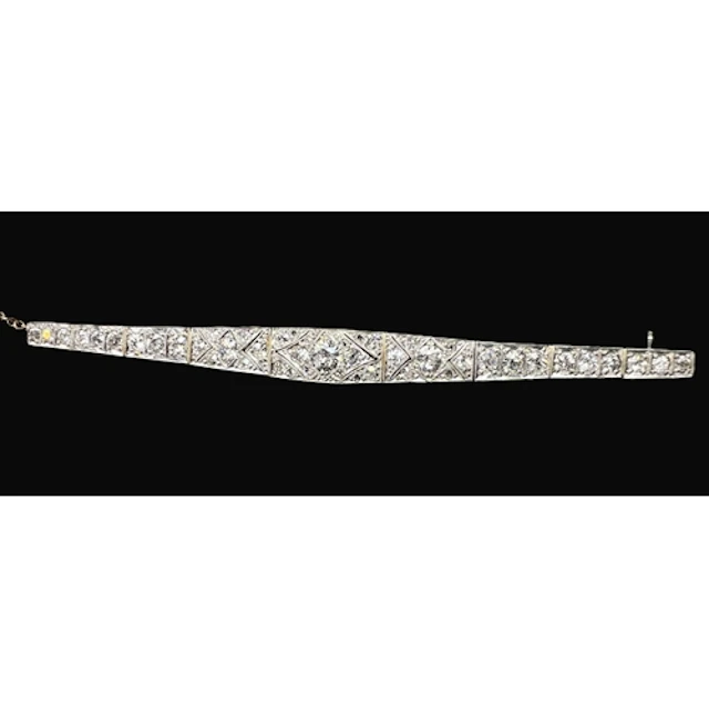 An Art Deco boat shaped diamond brooch, geometric design, fo...