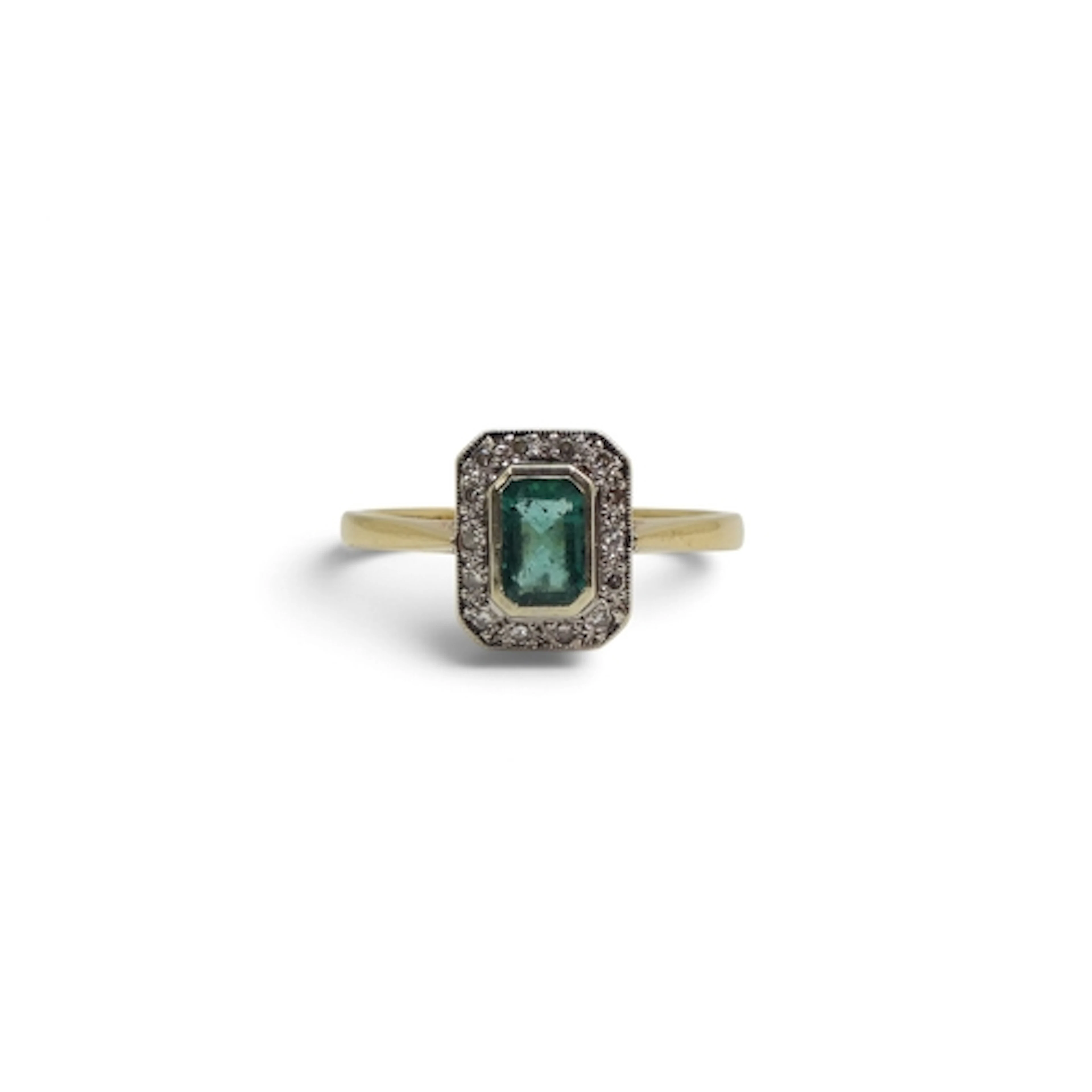 A 9ct gold emerald and diamond panel ring, size P, weight 2....