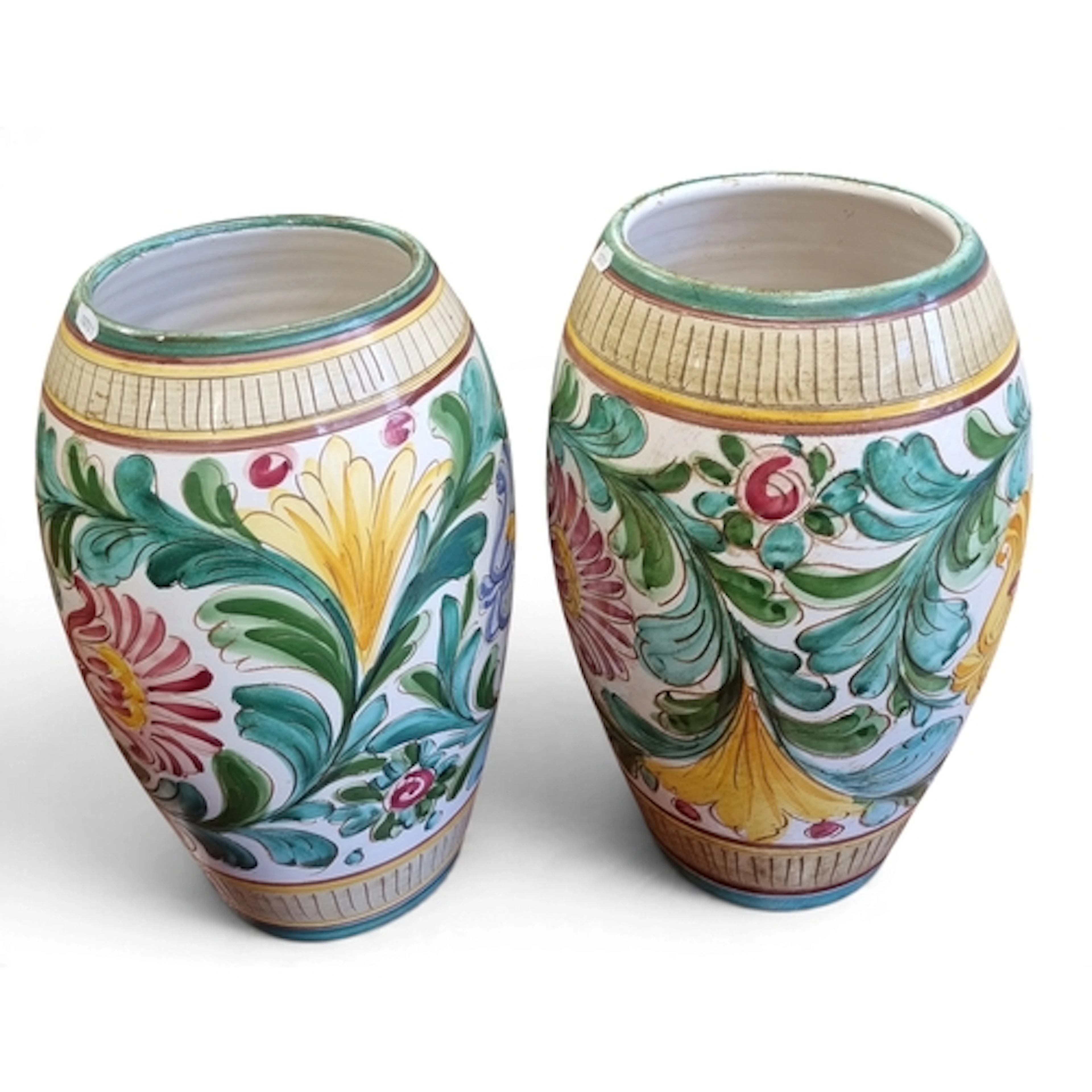 A good pair of hand painted Italian Vases. H 42 cm approx.