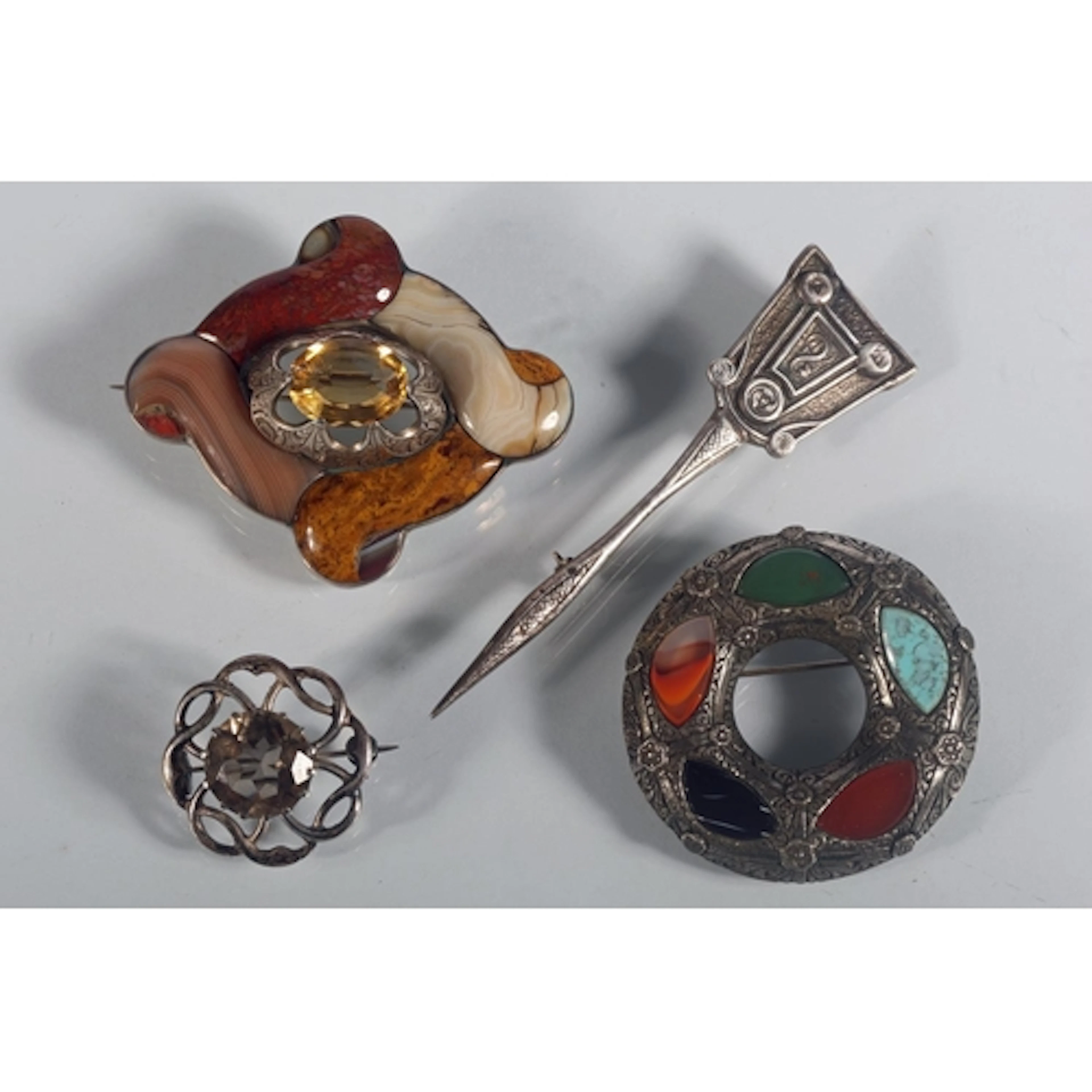 Antique Scottish pebble and citrine set brooch, 6cm x 5cm. S...