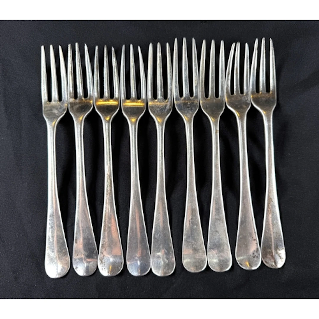 A set of 9 19th century Dutch silver three pronged forks 10o...