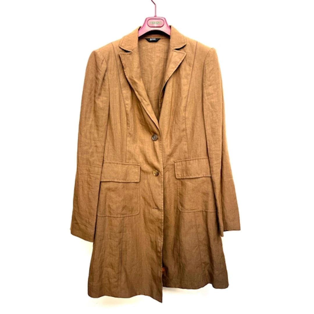 A Hugo Boss 'Antoinette' brown linen coat, size 12