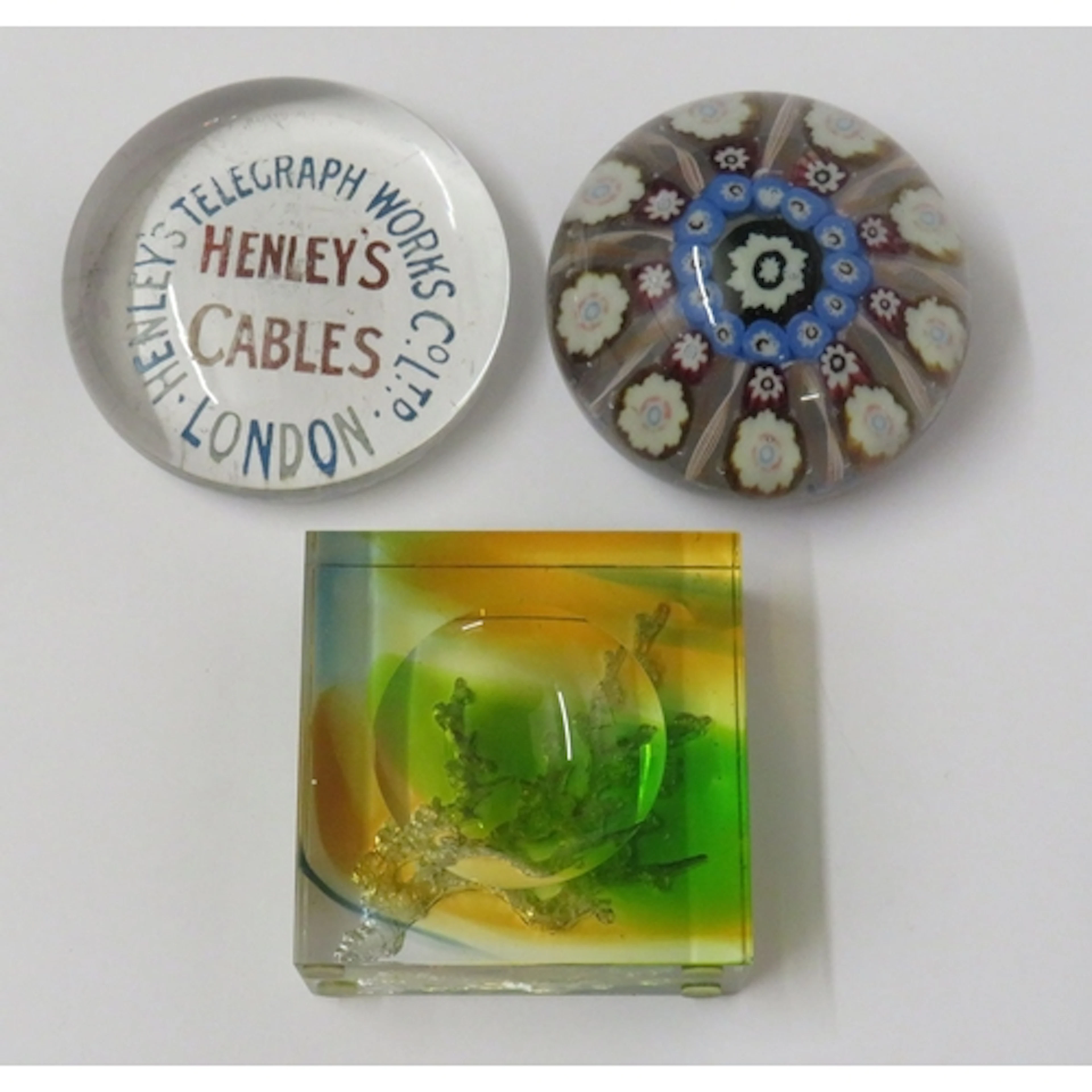 Paperweights incl. Millefiori style, Henley's Telegraph Work...