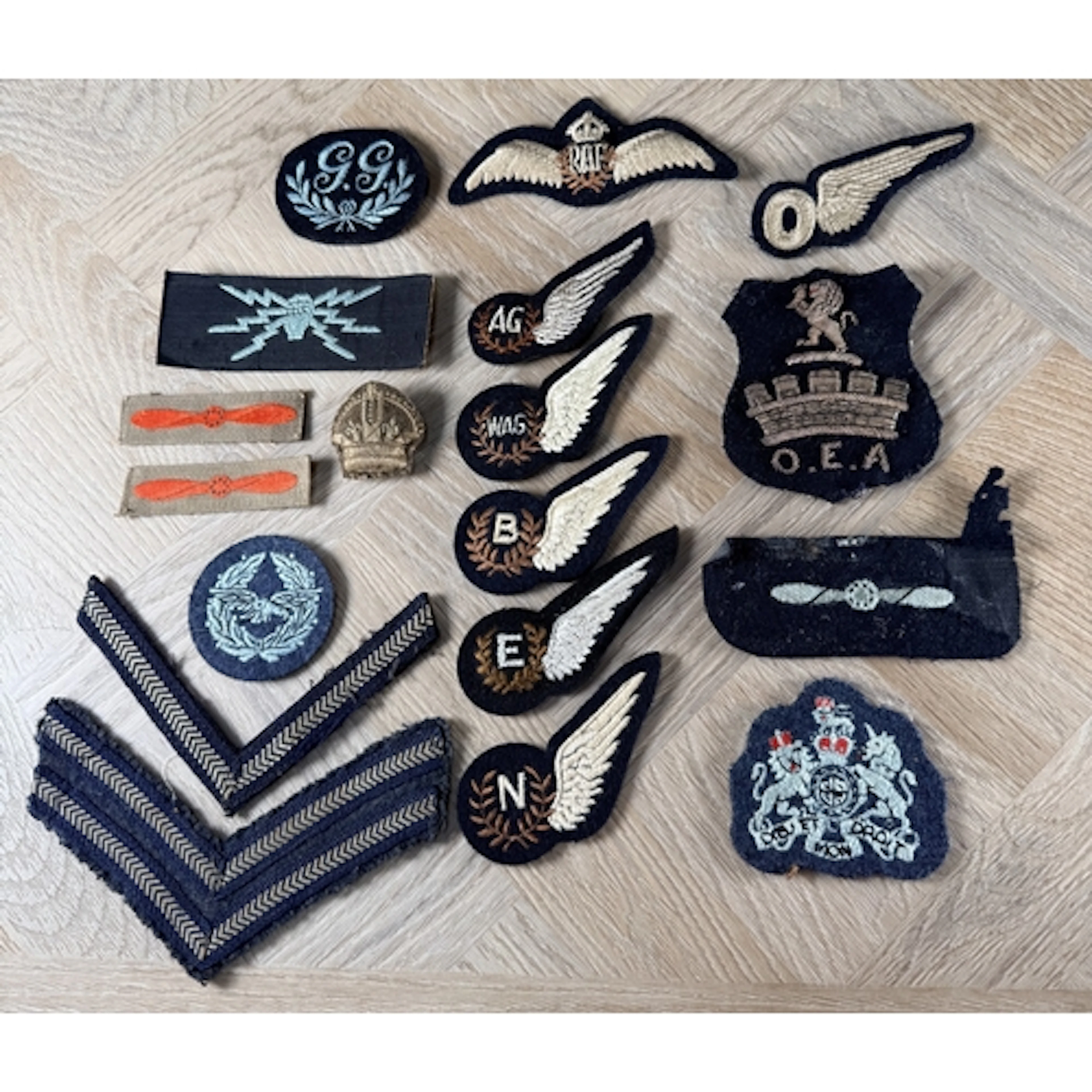 A collection of WWII RAF related cushioned badges, RAF, Air ...