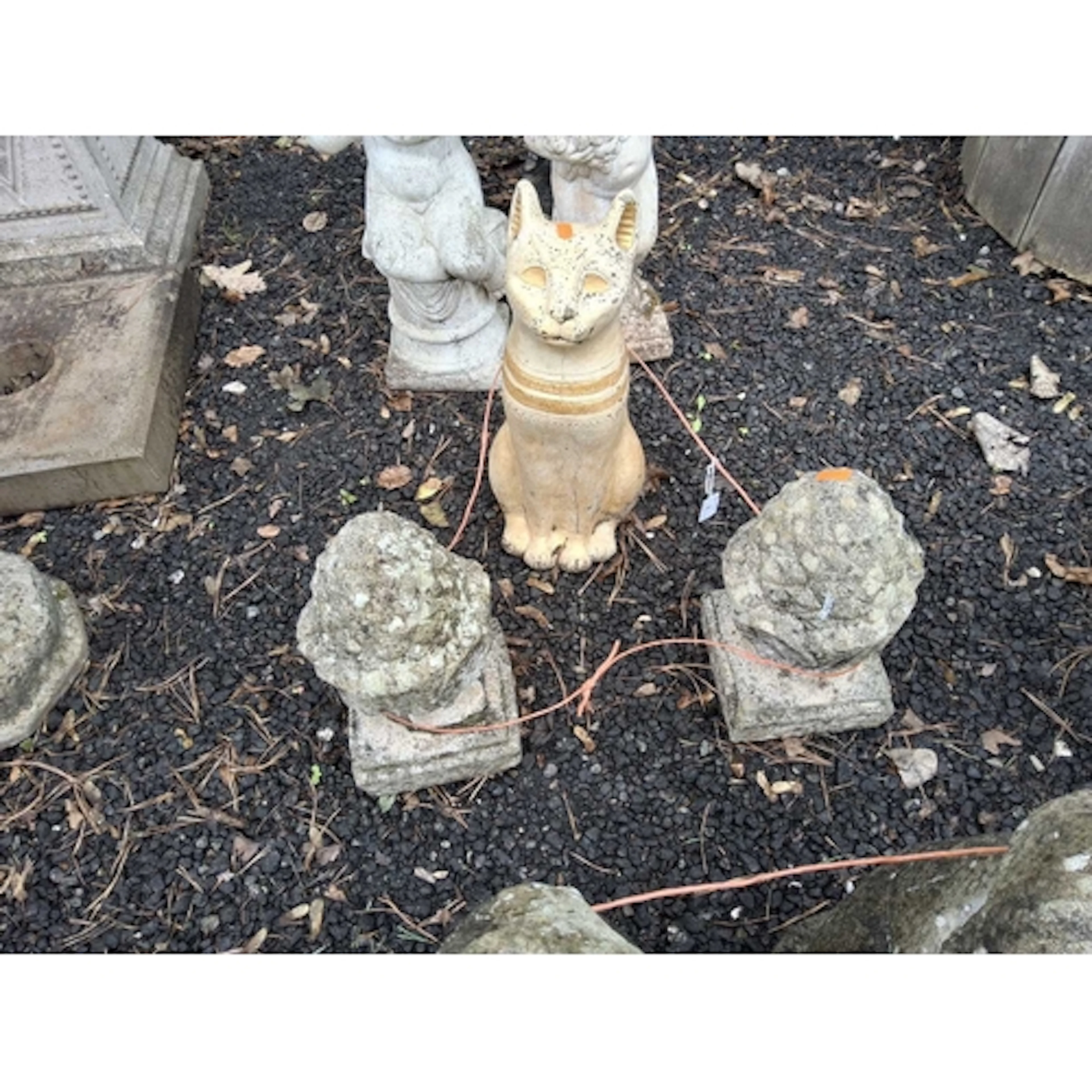 THREE GARDEN ORNAMENTS comprising an oriental style pottery ...