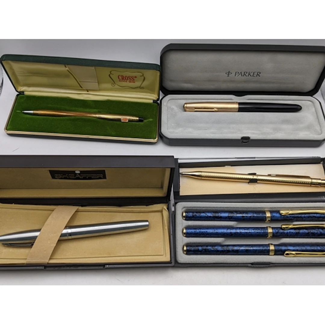 Boxed writing equipment to include a gold plated Colibri bal...