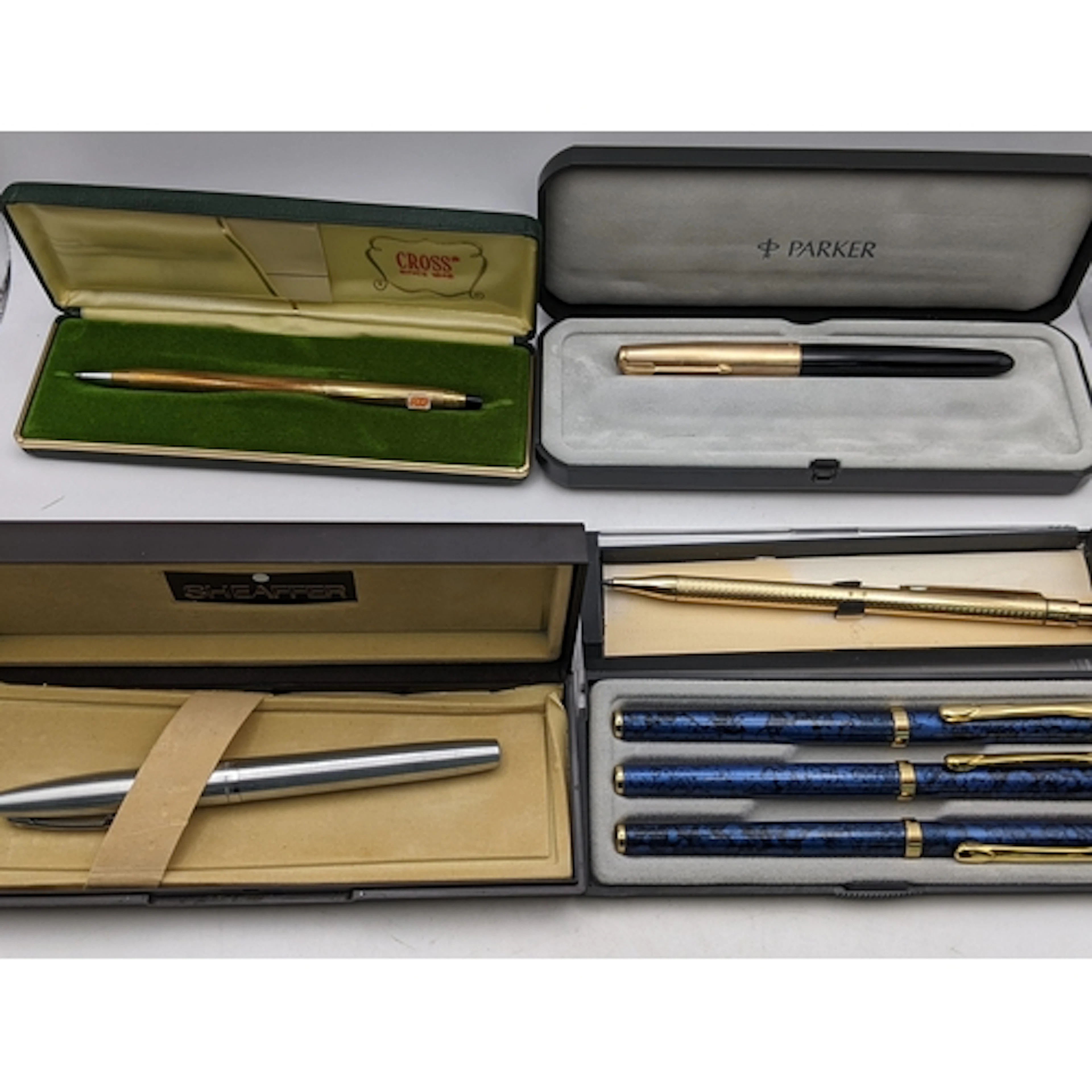 Boxed writing equipment to include a gold plated Colibri bal...