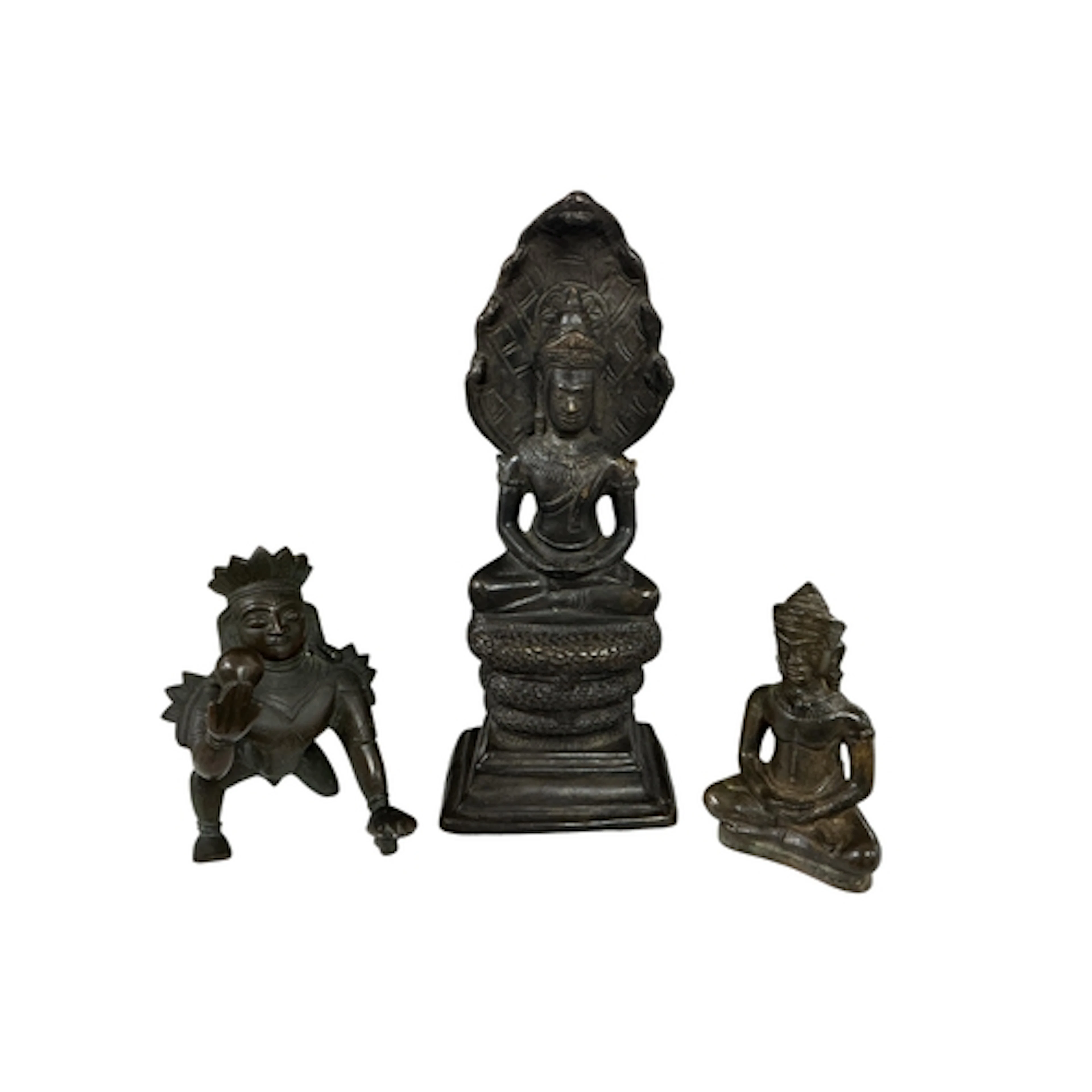 Three Indian bronze figures of Hindu deities, tallest 26cm h...