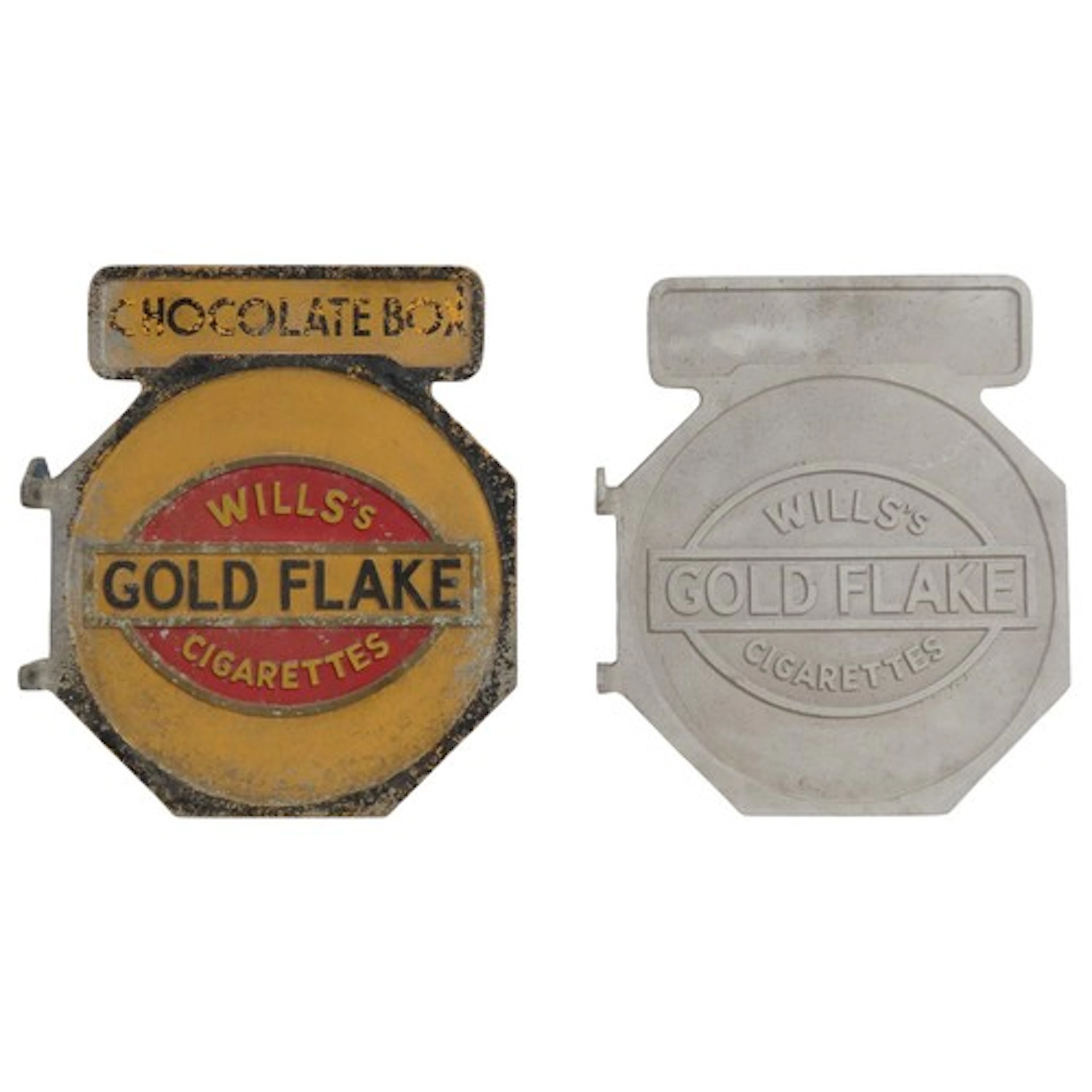 TWO DOUBLE SIDED 'WILL'S GOLD FLAKE' CAST ALUMINIUM SIGNS MI...