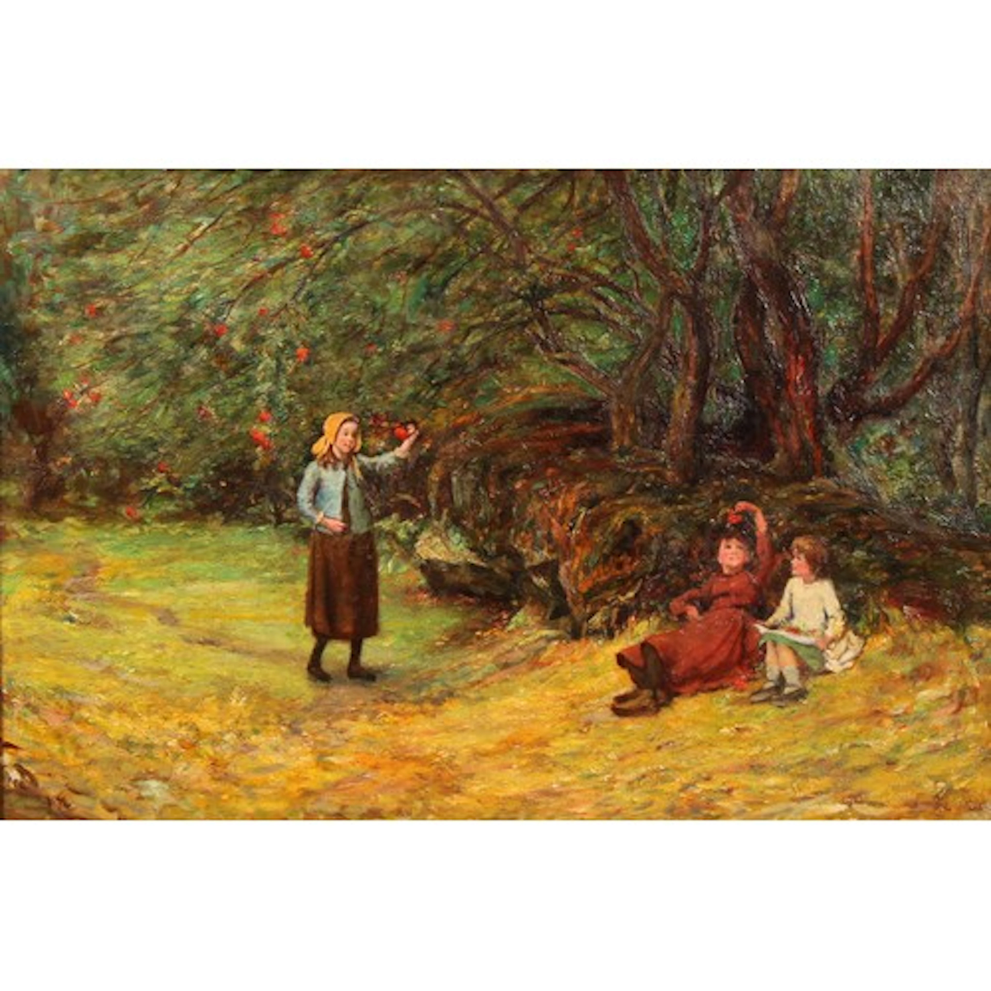 Wood** (19th century) Picking Apples signed, oil on canvas, ...