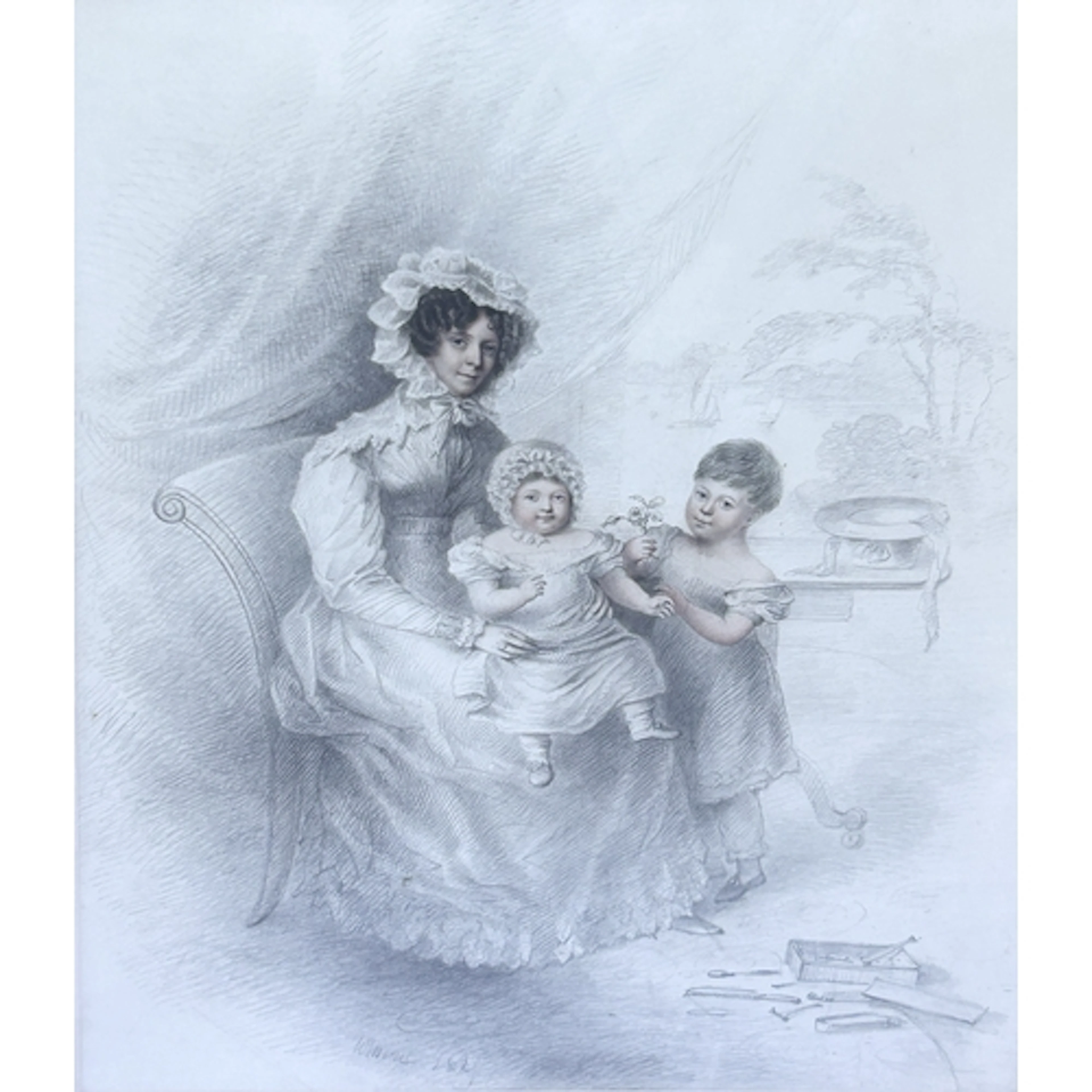 19TH CENTURY ENGLISH SCHOOL: A FAMILY PORTRAIT Pencil and wa...