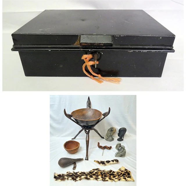 Vintage Black Metal Painted Cash Box with key approx. 32cm ...