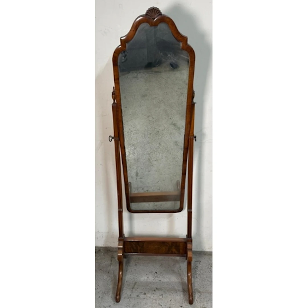 An Edwardian walnut cheval mirror. Height 160cm.