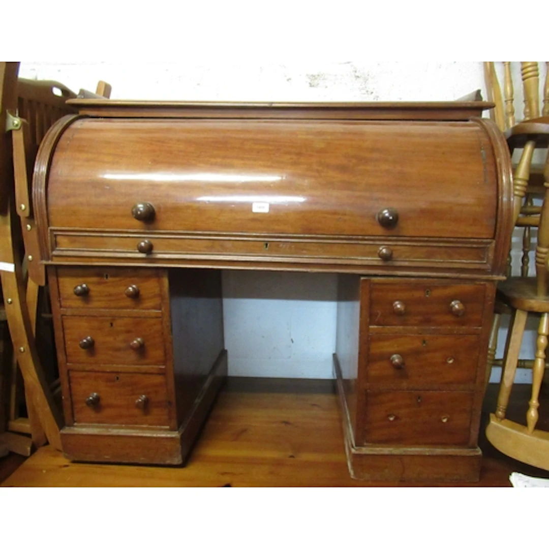 Victorian mahogany twin pedestal cylinder desk