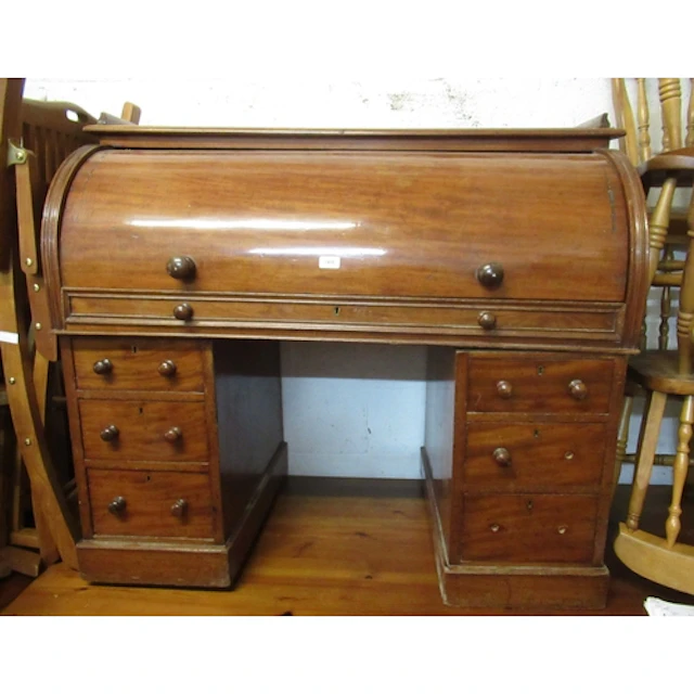 Victorian mahogany twin pedestal cylinder desk