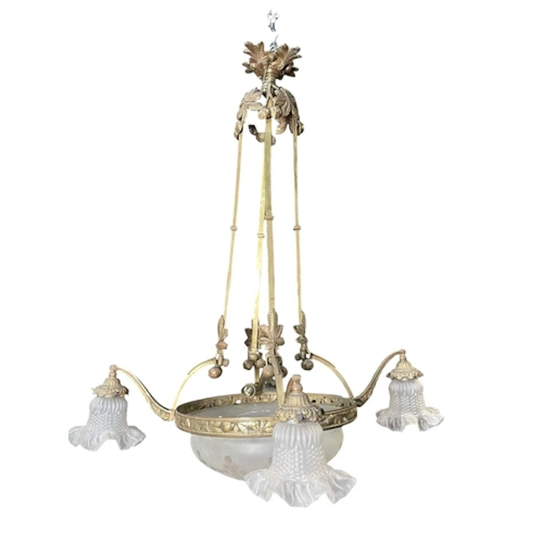 A large 19th century Victorian brass and glass hanging ceili...