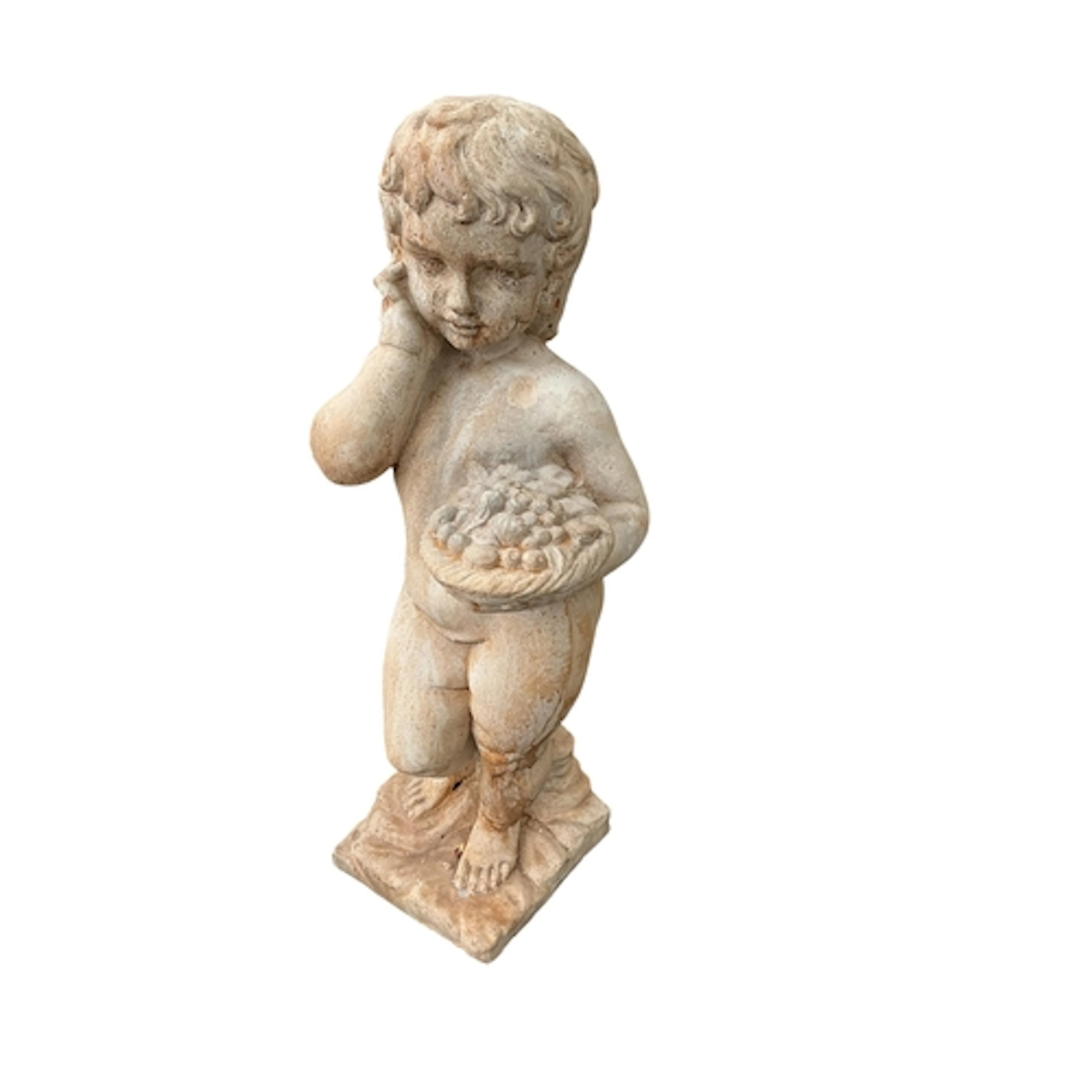 A reconstituted stone figure of a putto emblematic of summer...