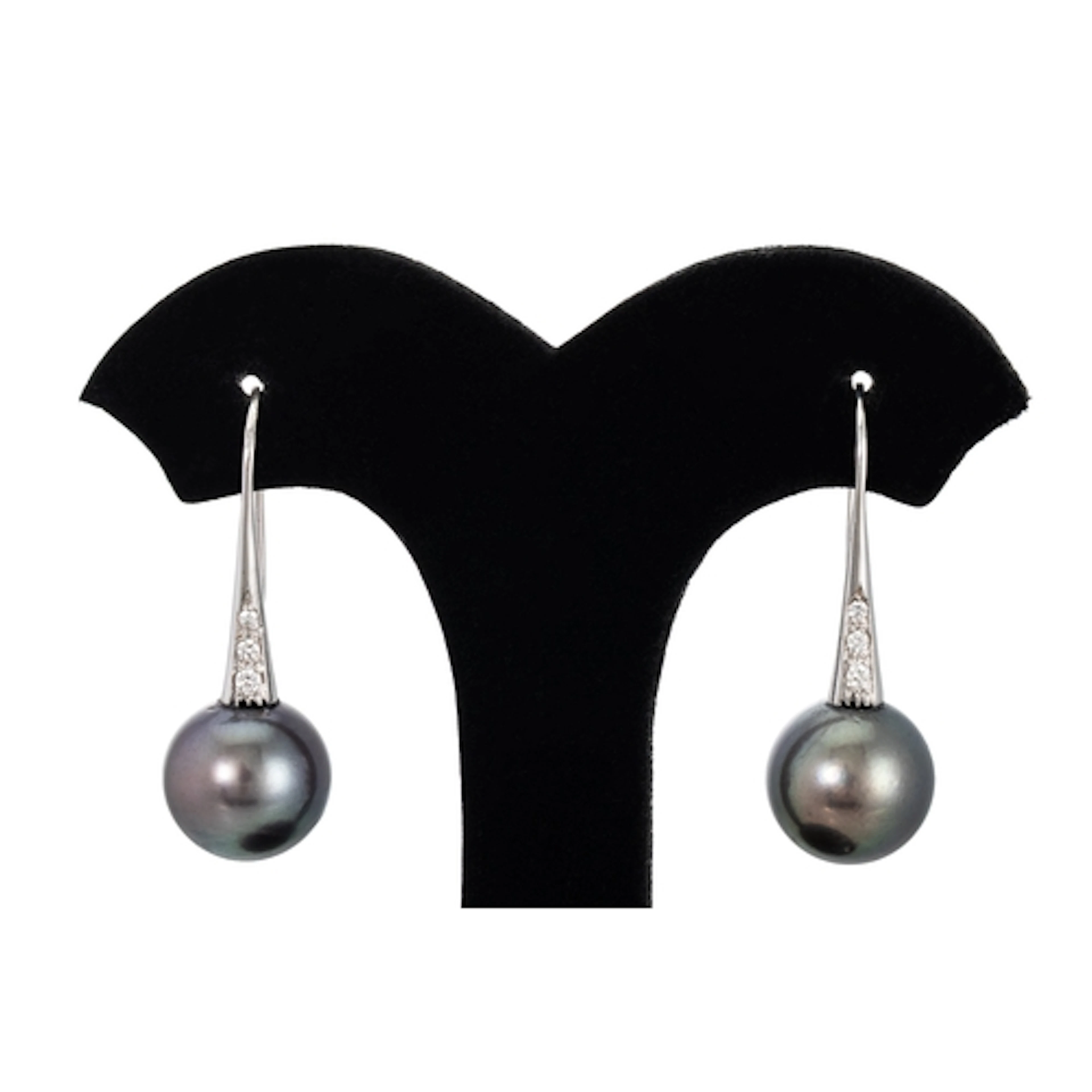 A PAIR OF TAHITIAN PEARL AND DIAMOND DROP EARRINGS, mounted ...