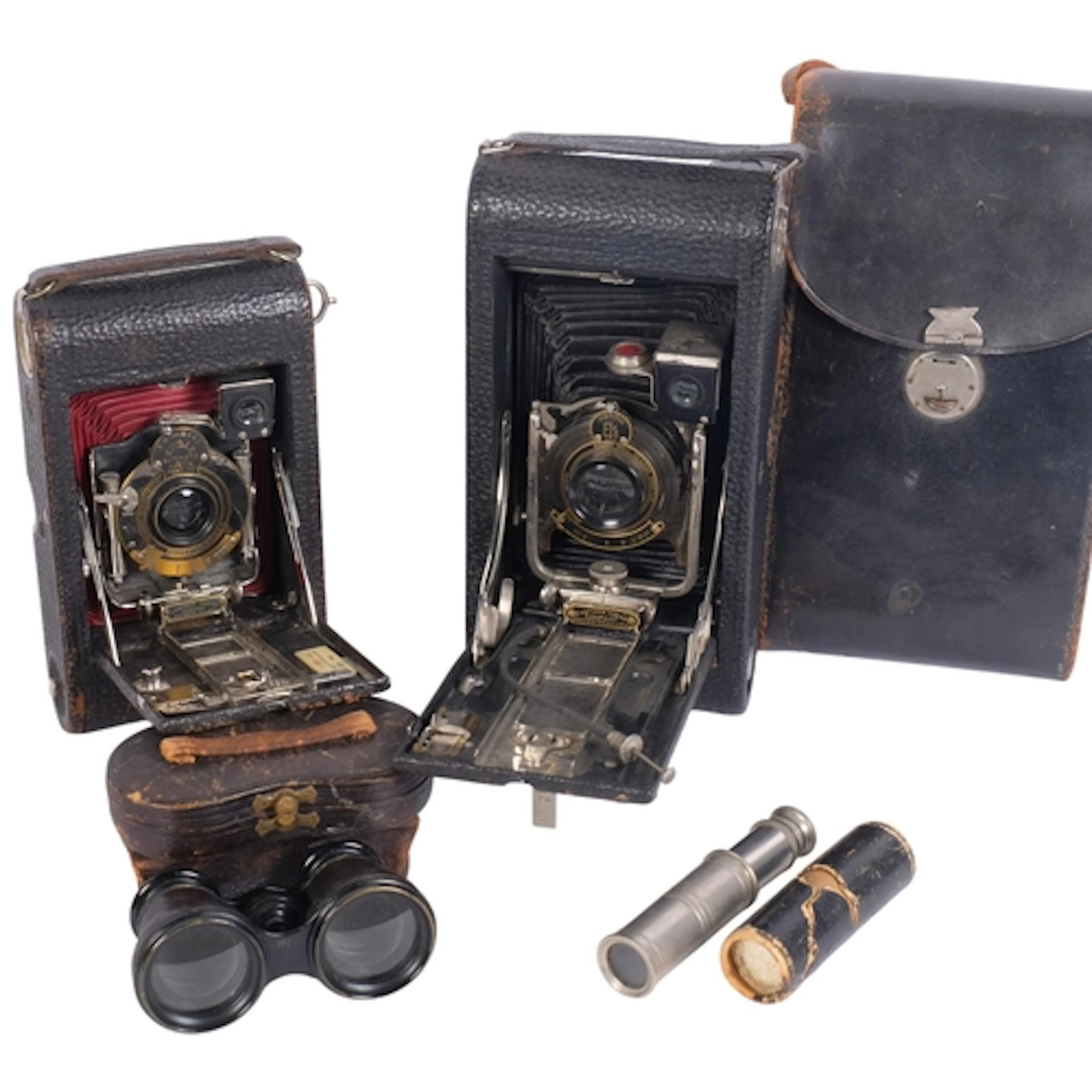 A collection of photographic equipment, including 2 folding ...