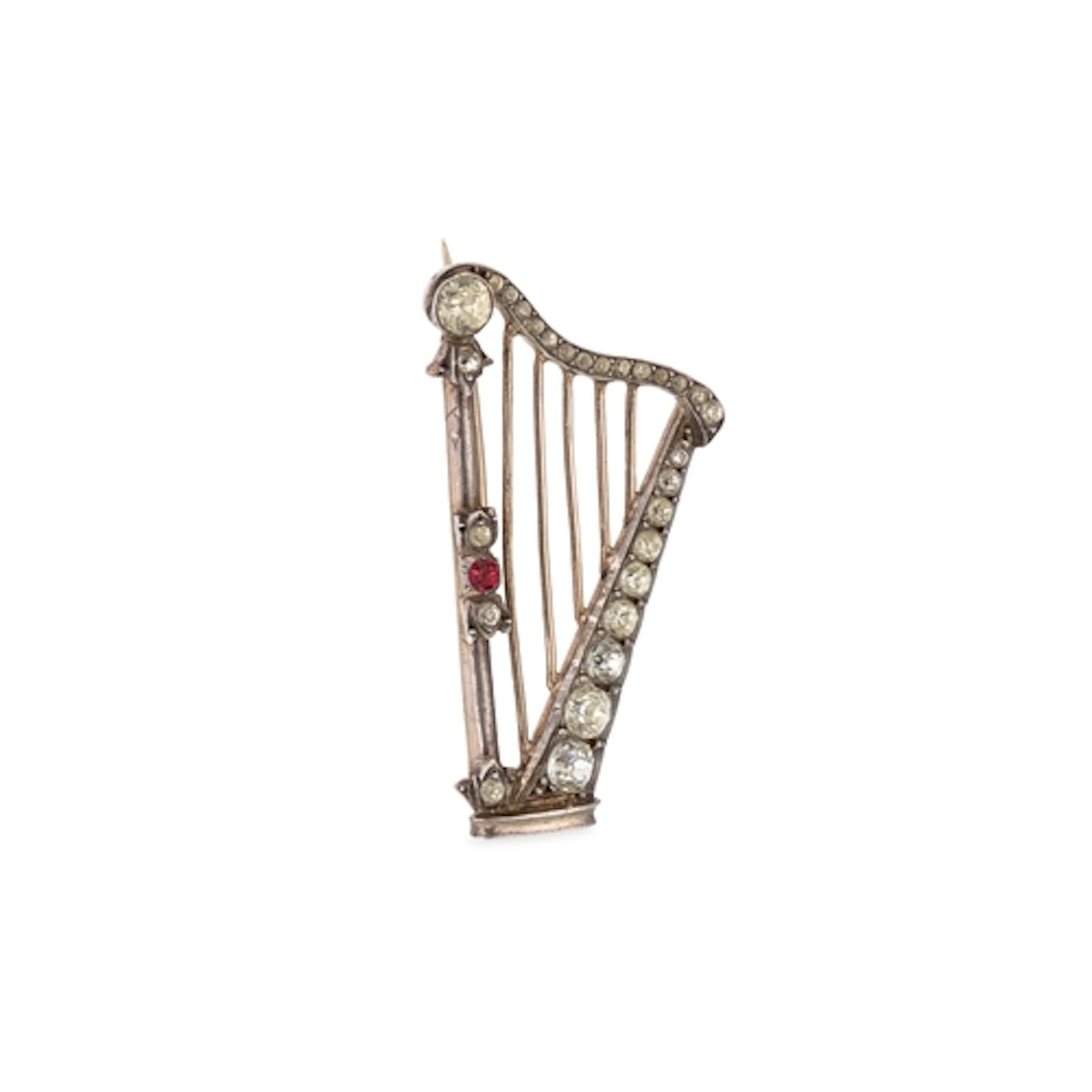 A LATE 19TH-EARLY 20TH CENTURY FRENCH SILVER HARP/LYRE BROOC...