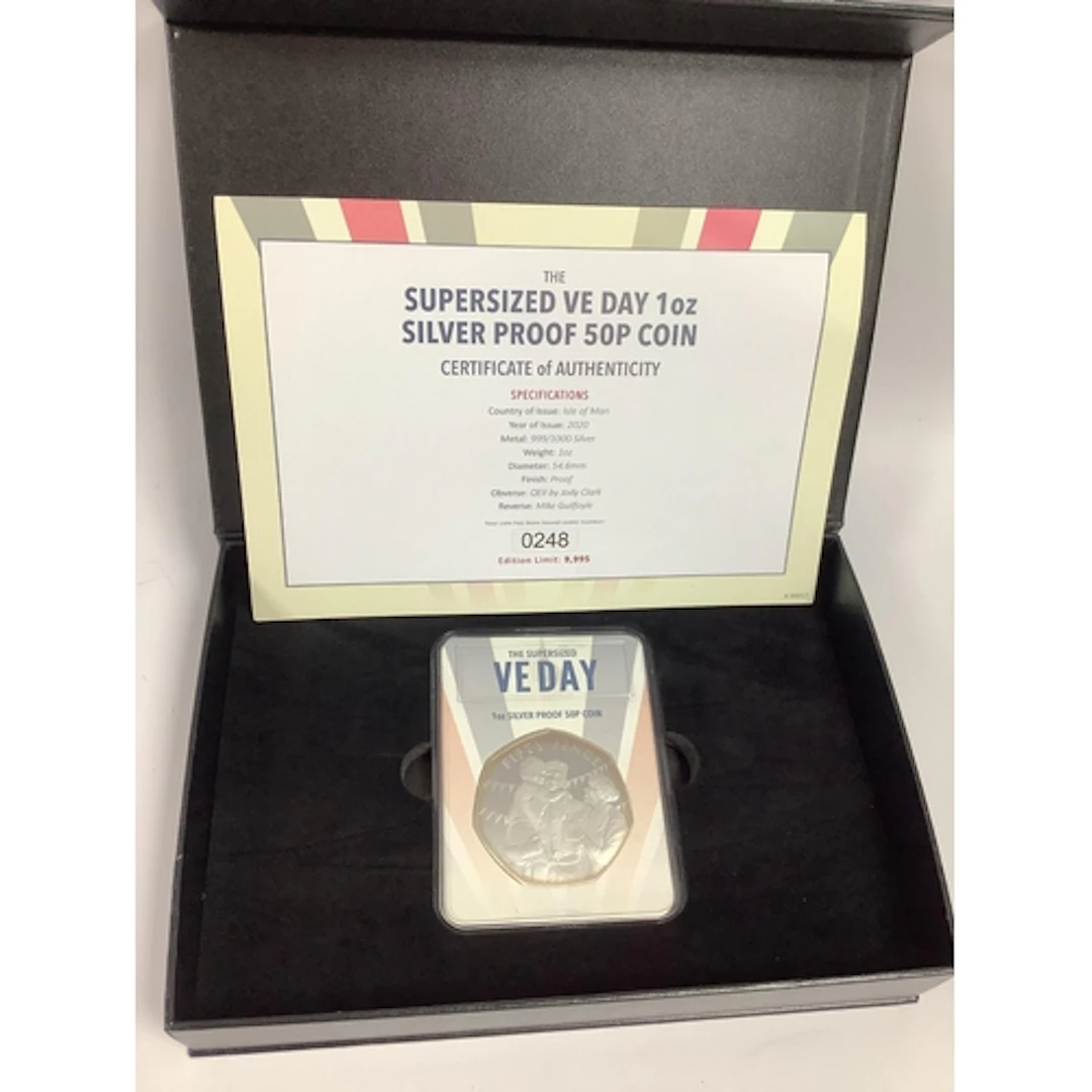 2020 Isle Of Man Fine silver One Ounce 50p Coin, cased with ...