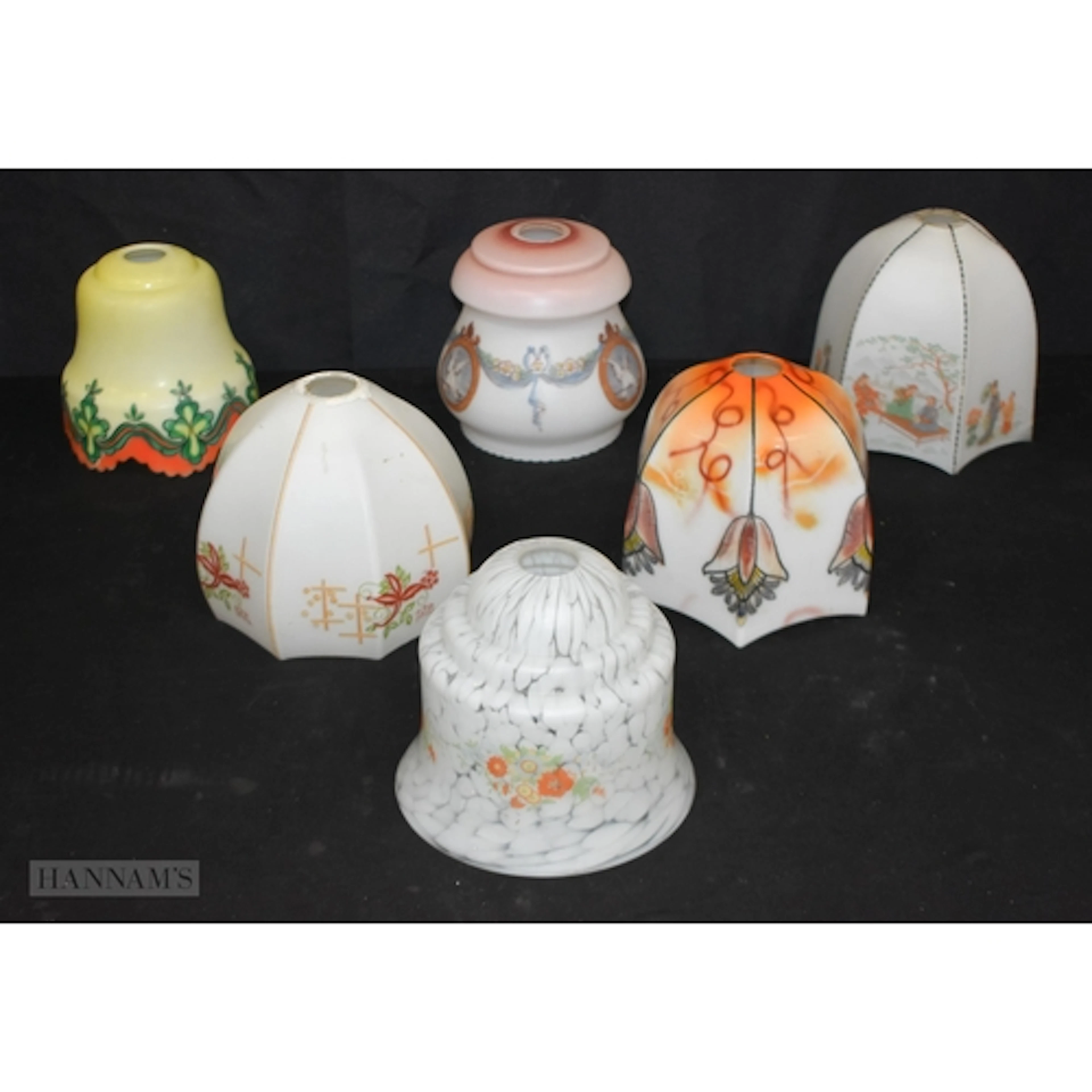 A collection of vintage Art Deco style glass lampshades 16cm...