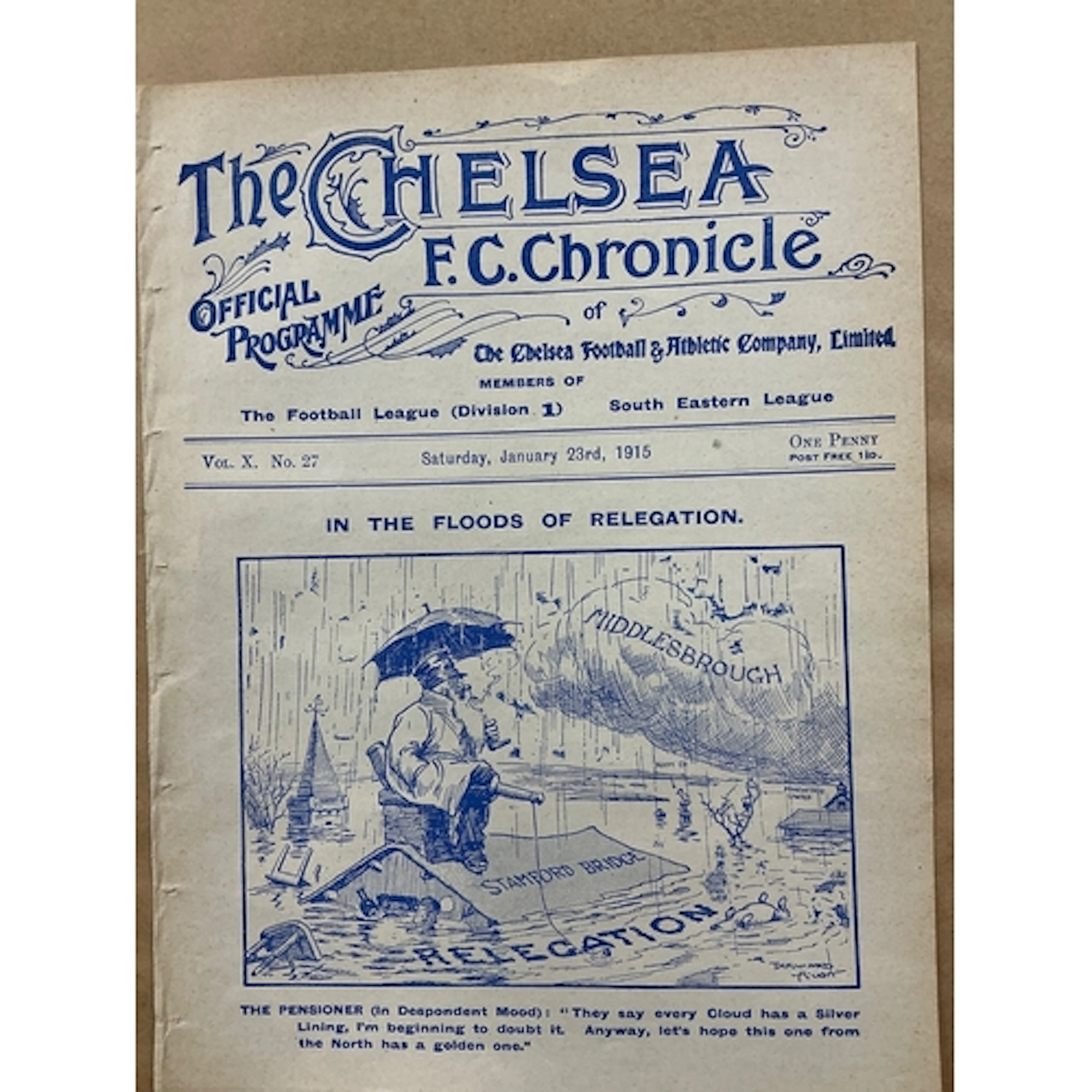 1914 - 1915 Chelsea v Middlesbrough Football Programme: Ex b...