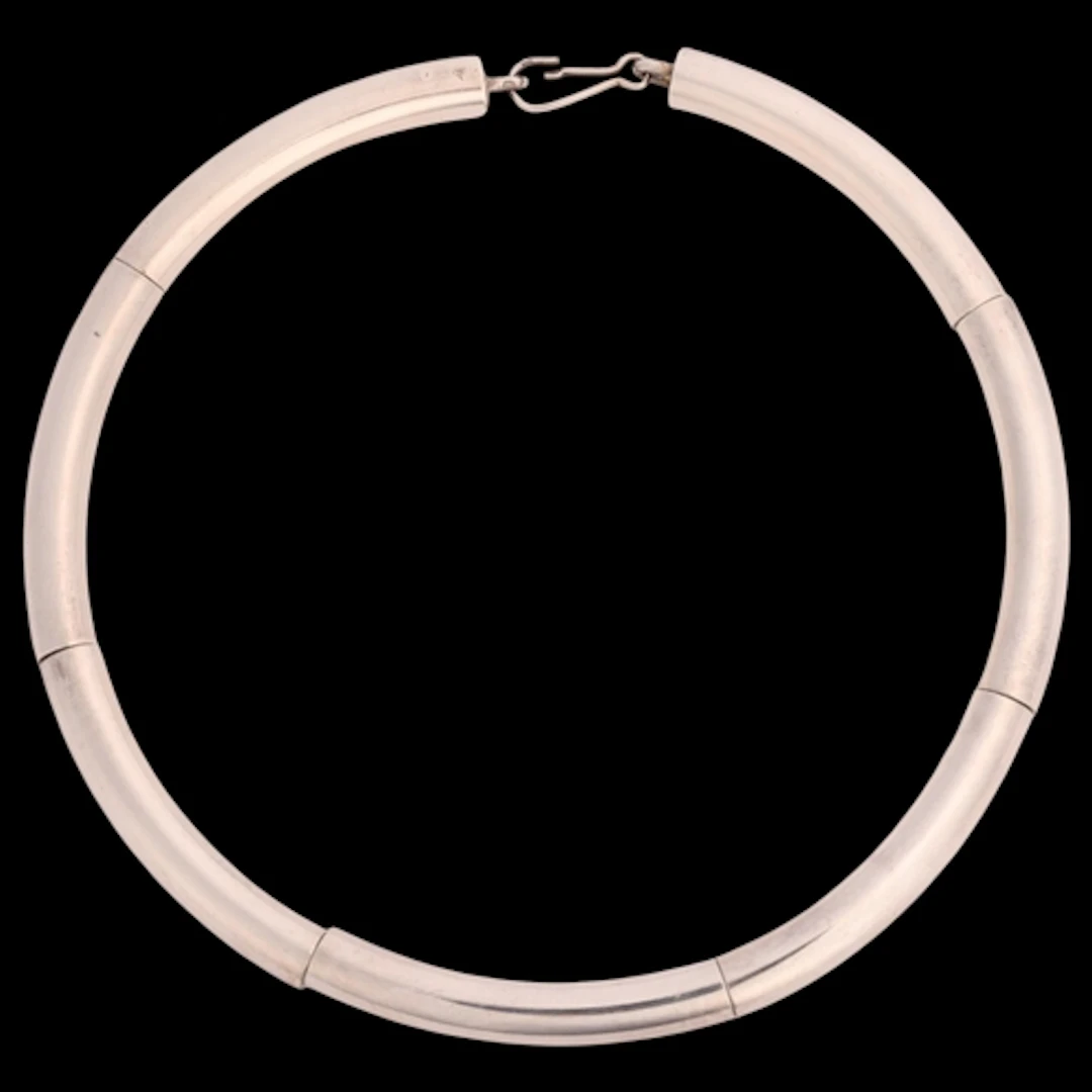 A Danish? modernist silver plated tube link necklace, plain ...
