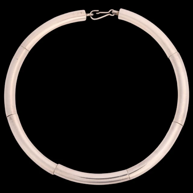 A Danish? modernist silver plated tube link necklace, plain ...