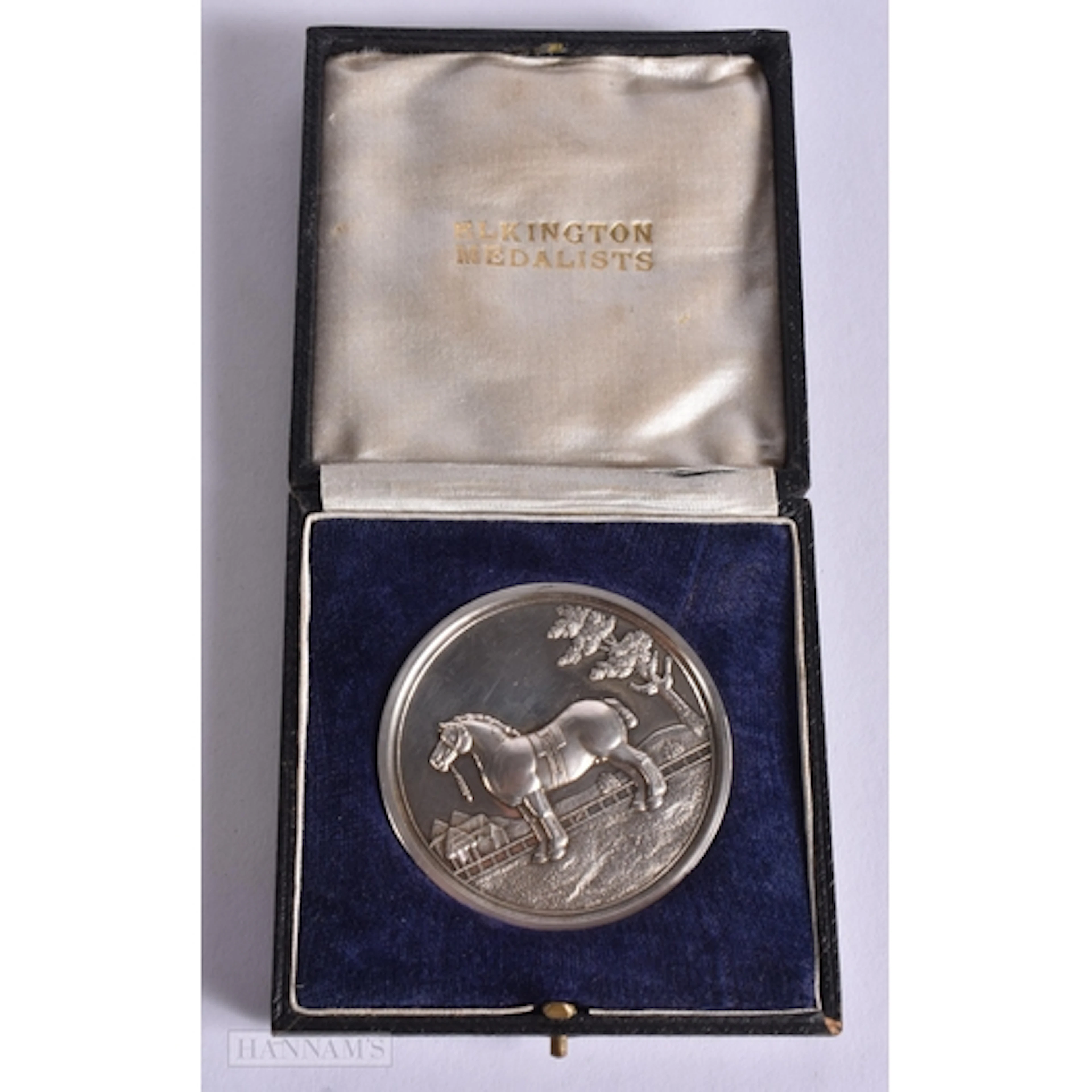 A BOXED SILVER EQUESTRIAN MEDALLION. Birmingham 1945. 60.8 g...