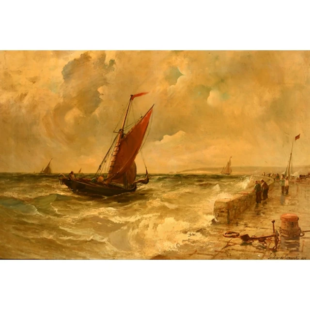 Gustave de Breanski (1859-1899) British. Shipping off the Ha...