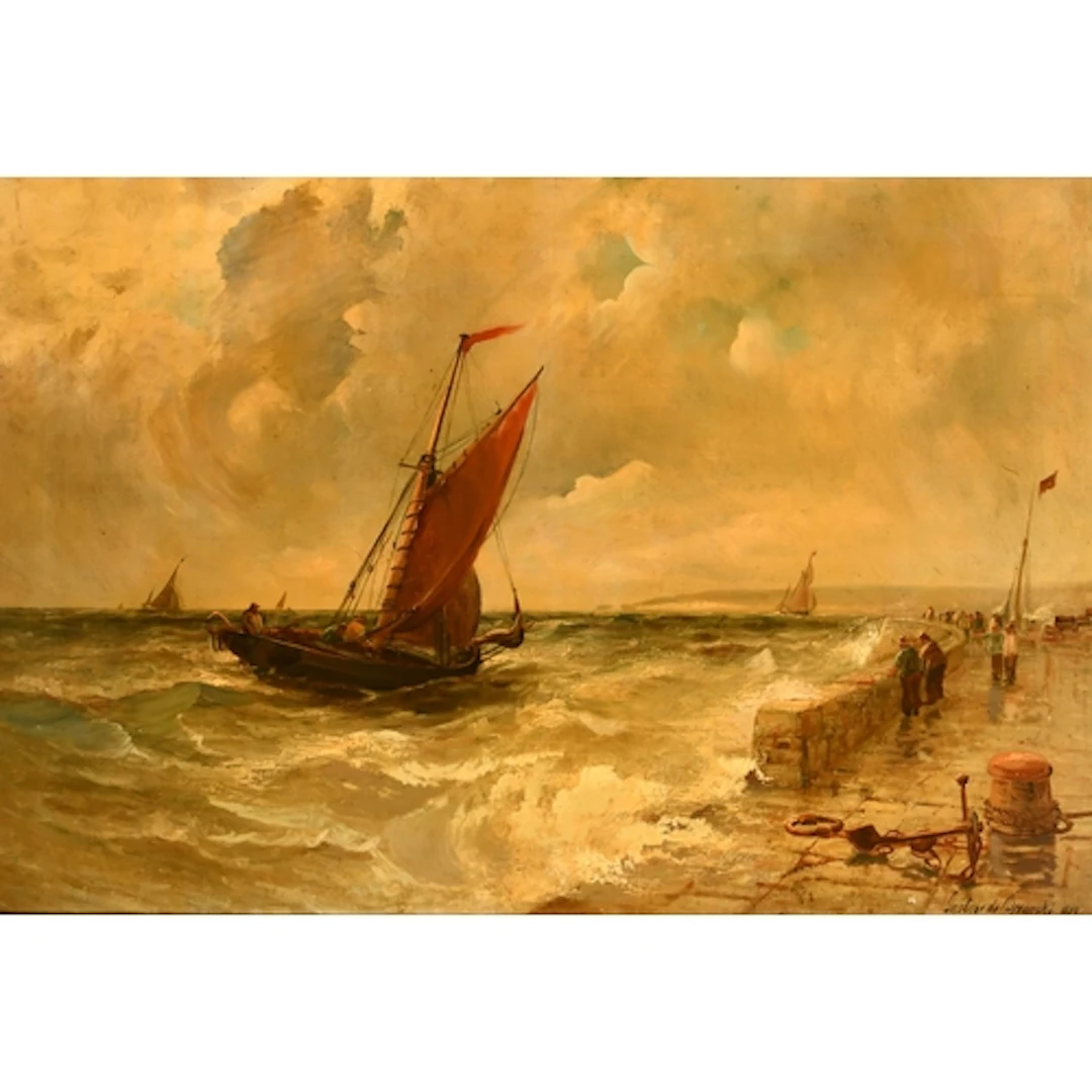 Gustave de Breanski (1859-1899) British. Shipping off the Ha...