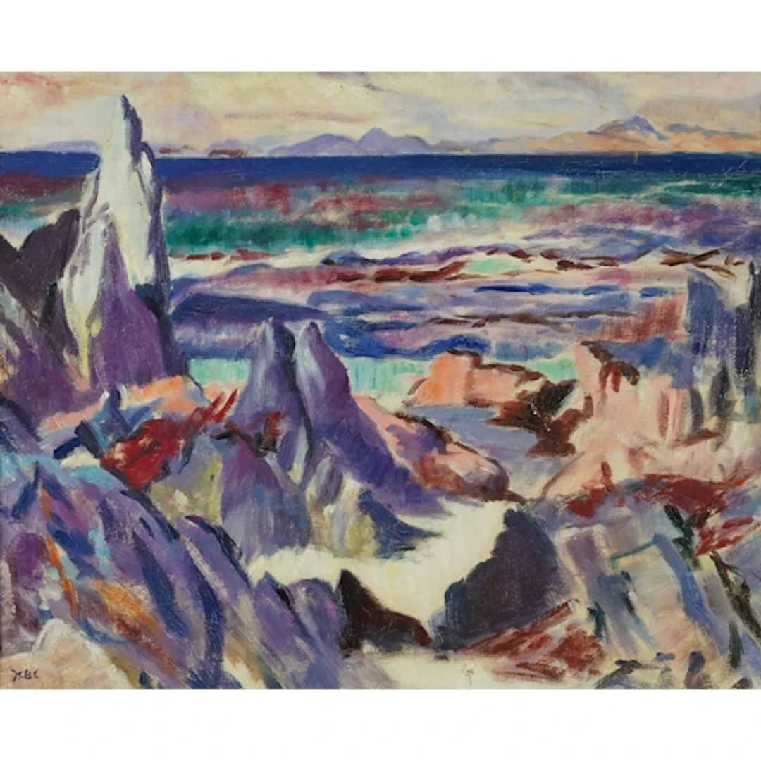 Rocky coastline, oil on board, framed, 50.5cm x 41cm