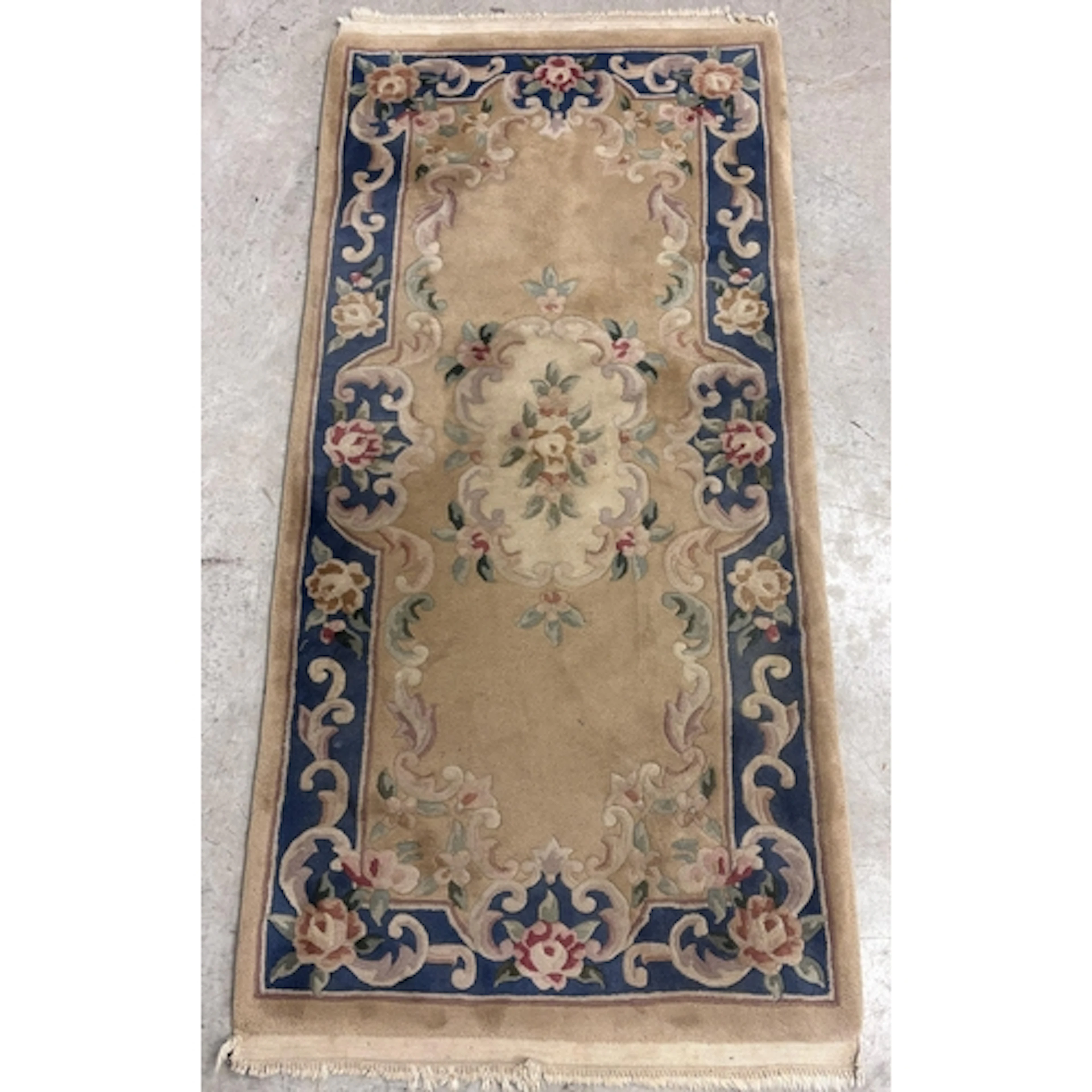 A Chinese wool thick pile wool runner, in a traditional Aubu...