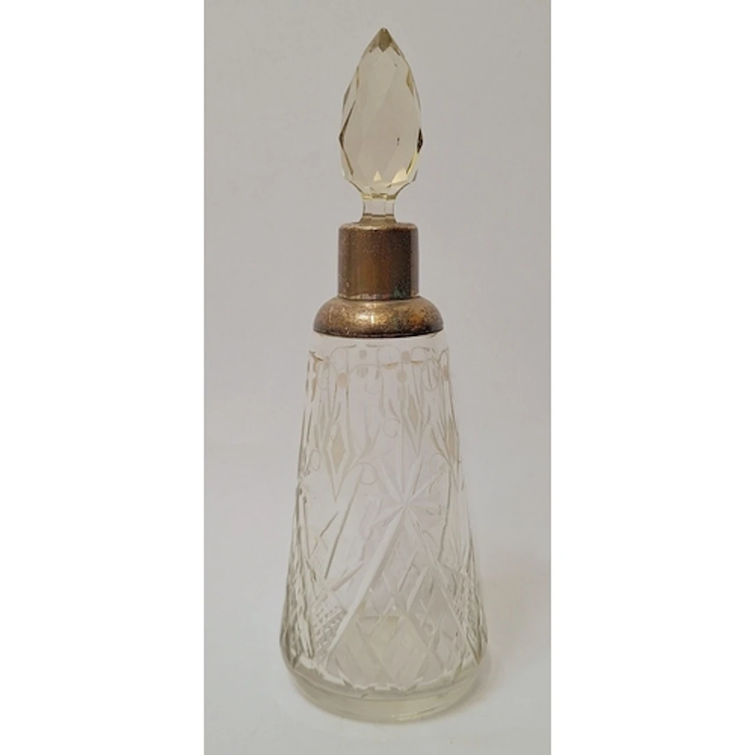Silver Clad Cut Glass Dressing Table Jar with faceted spire ...