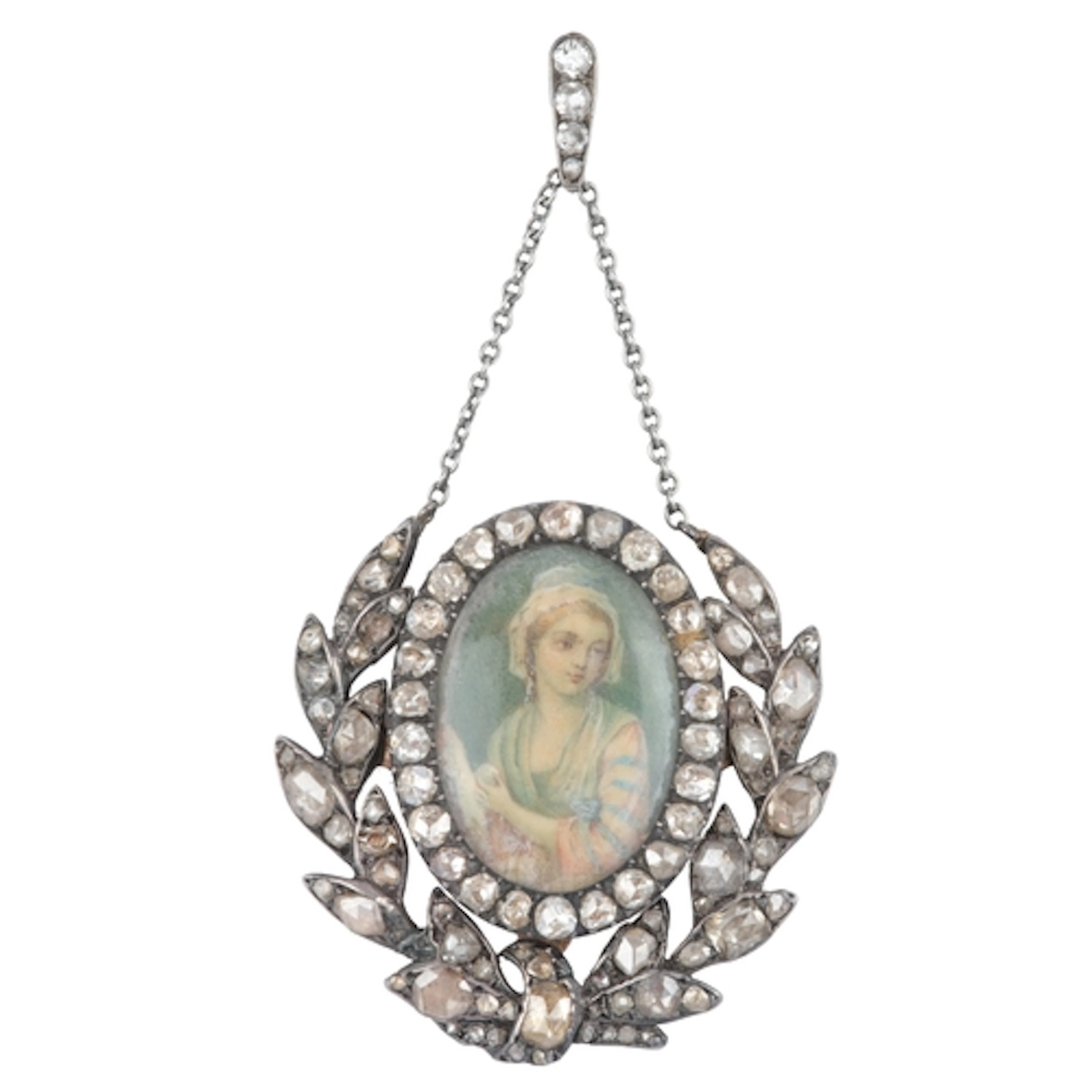 A diamond and ivory portrait miniature locket pendant, 19th ...