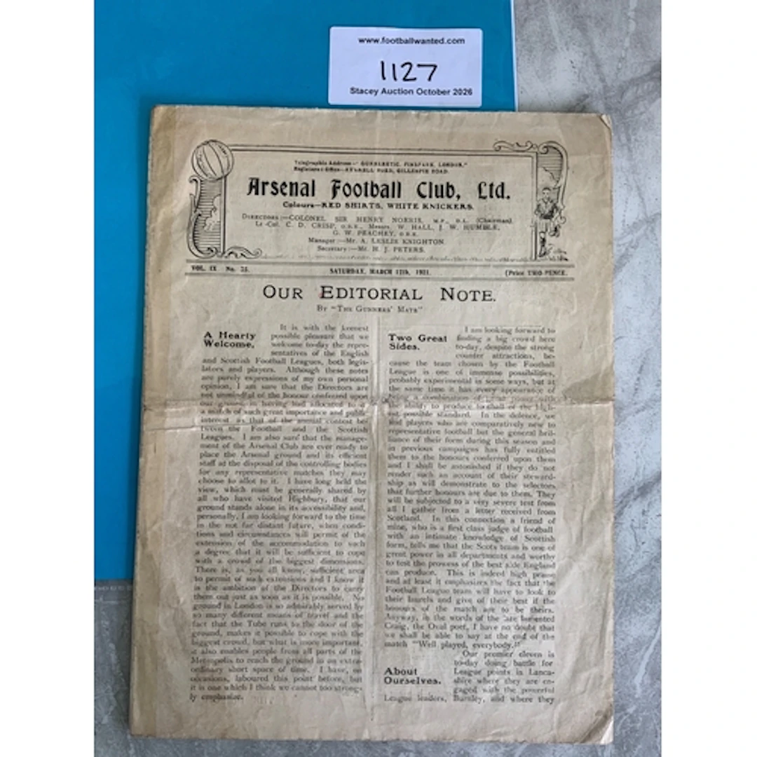 1921 Football League v Scottish League Football Programme: F...