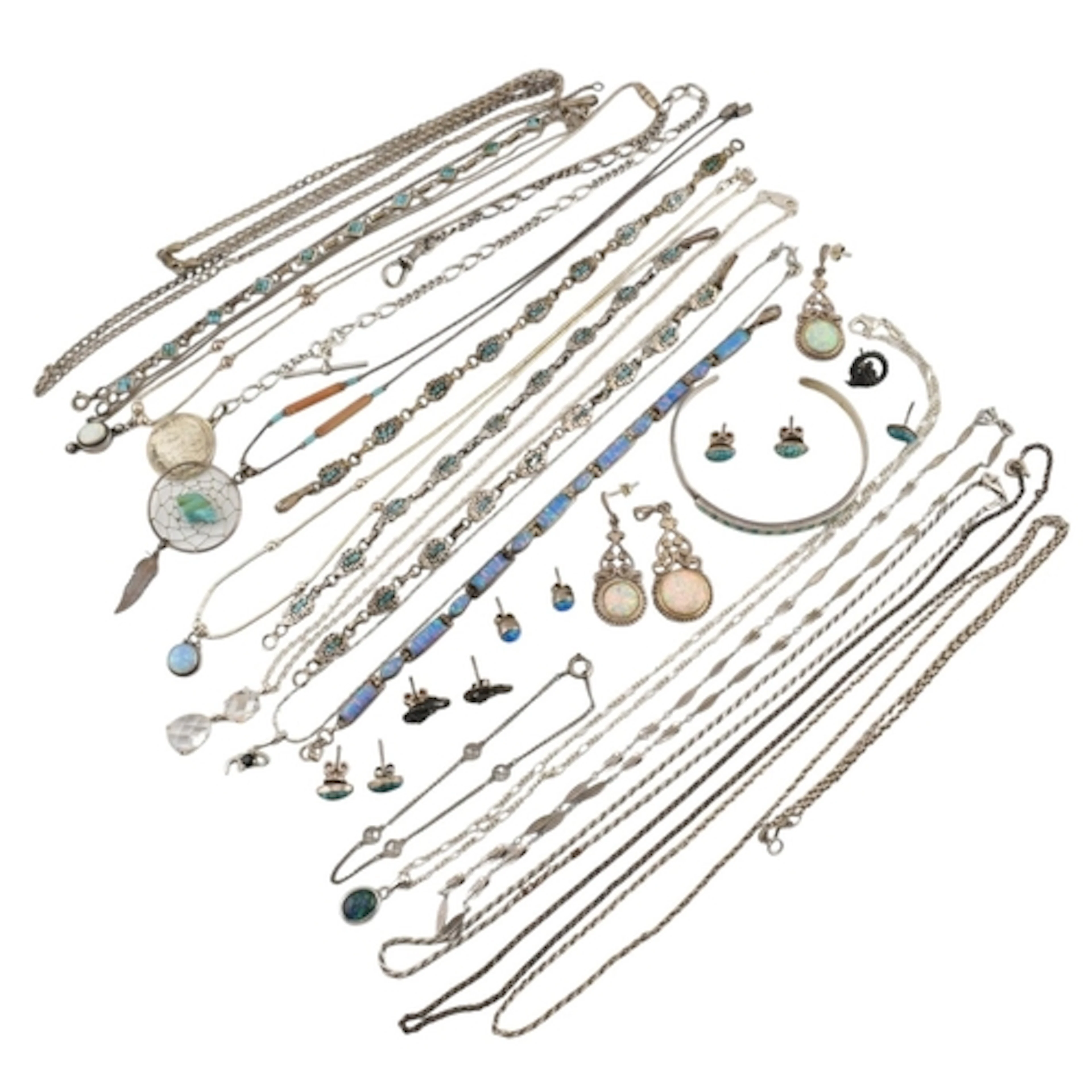 Collection of silver, white metal and synthetic opal jewelle...