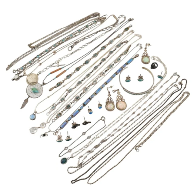 Collection of silver, white metal and synthetic opal jewelle...